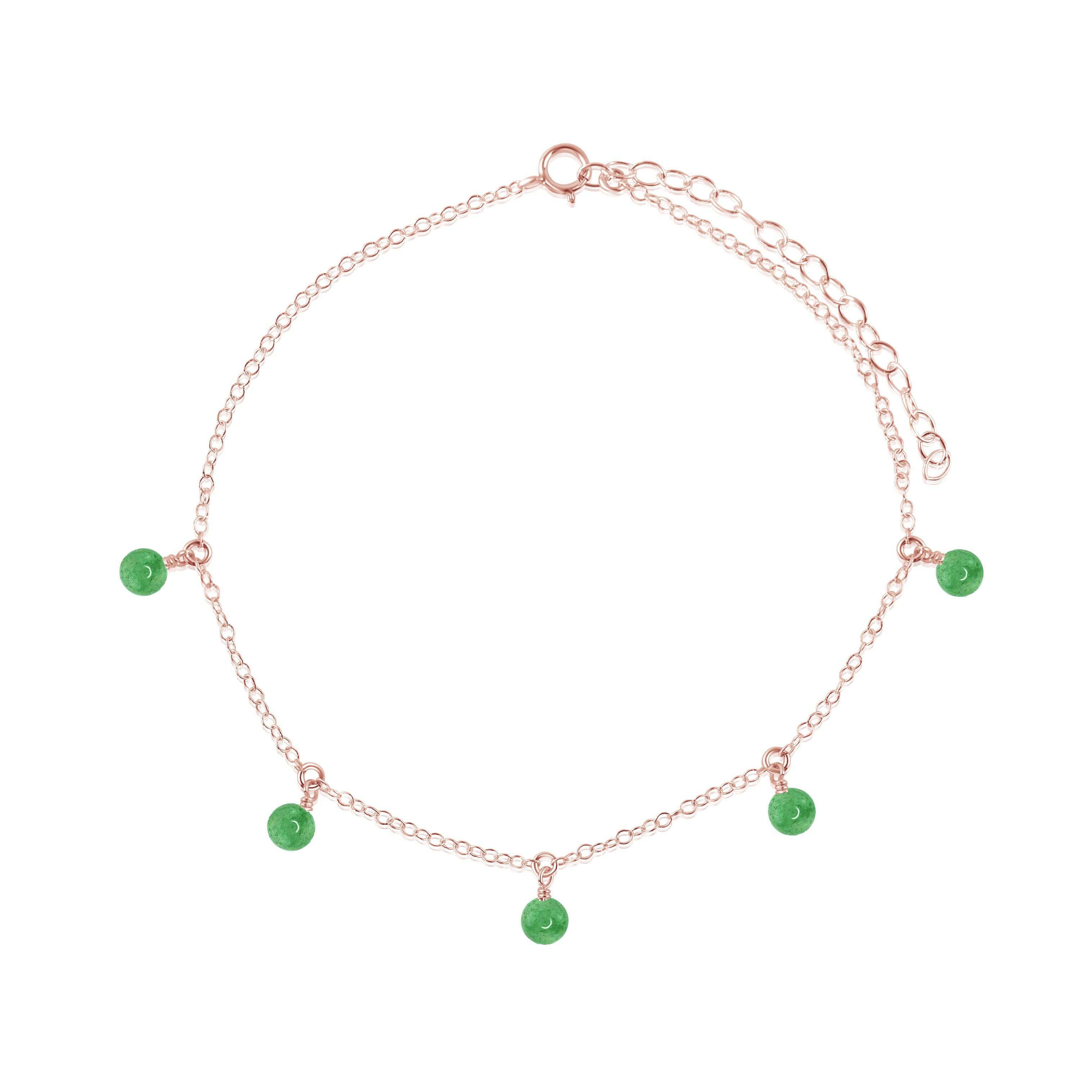 Boho Green Aventurine Gemstone Bead Drop Anklet - Boho Green Aventurine Gemstone Bead Drop Anklet - 14k Rose Gold Fill - Luna Tide Handmade Crystal Jewellery