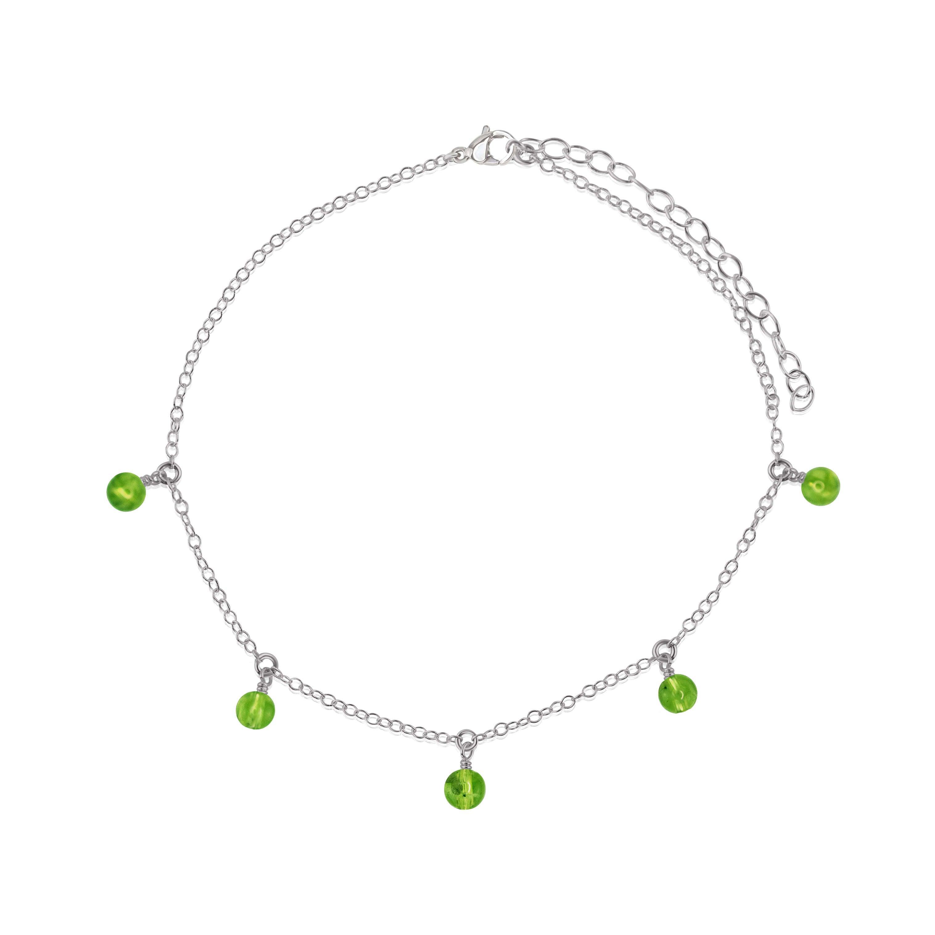Boho Green Peridot Gemstone Bead Drop Anklet - Boho Green Peridot Gemstone Bead Drop Anklet - Stainless Steel - Luna Tide Handmade Crystal Jewellery
