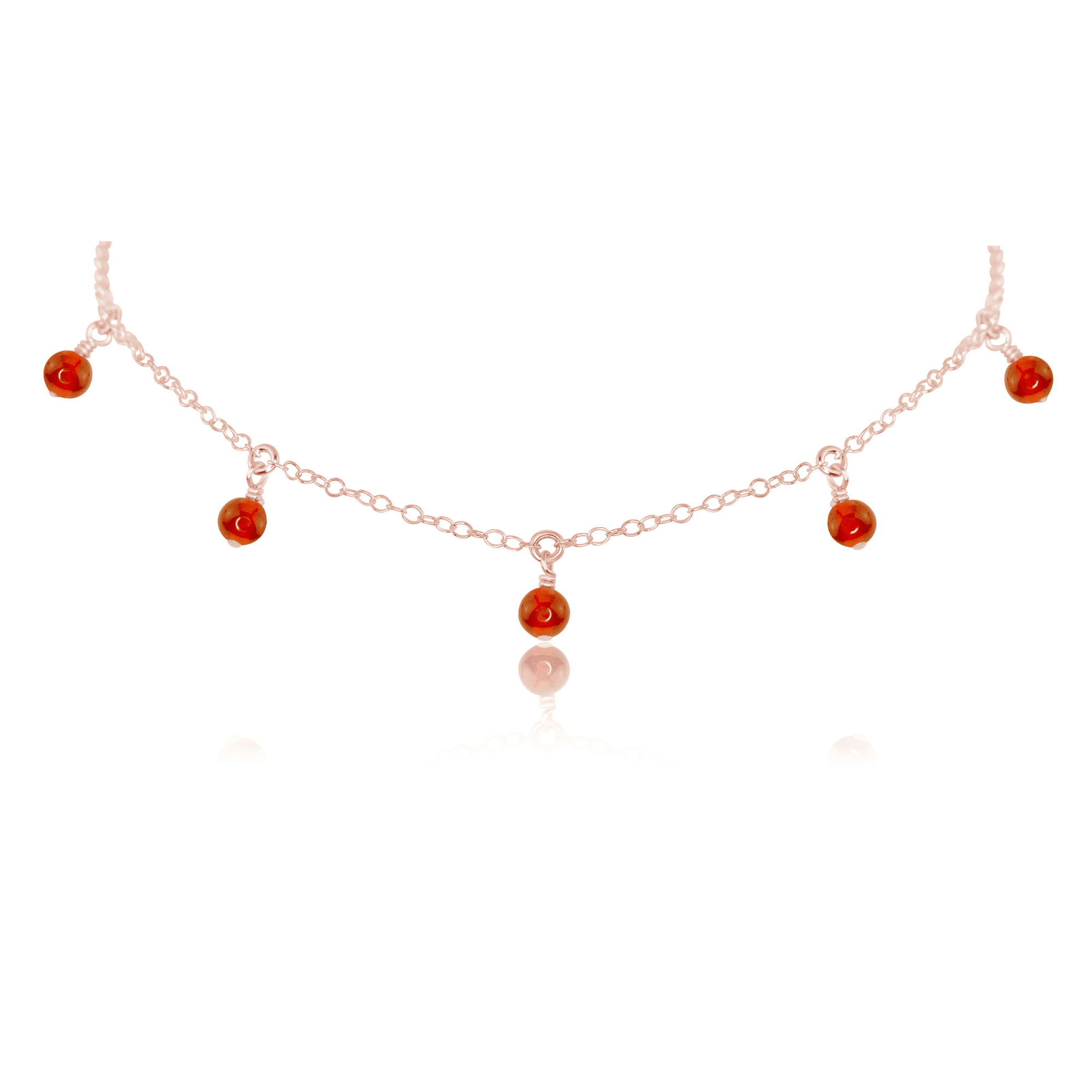 Carnelian Bead Drop Choker - Carnelian Bead Drop Choker - 14k Rose Gold Fill - Luna Tide Handmade Crystal Jewellery
