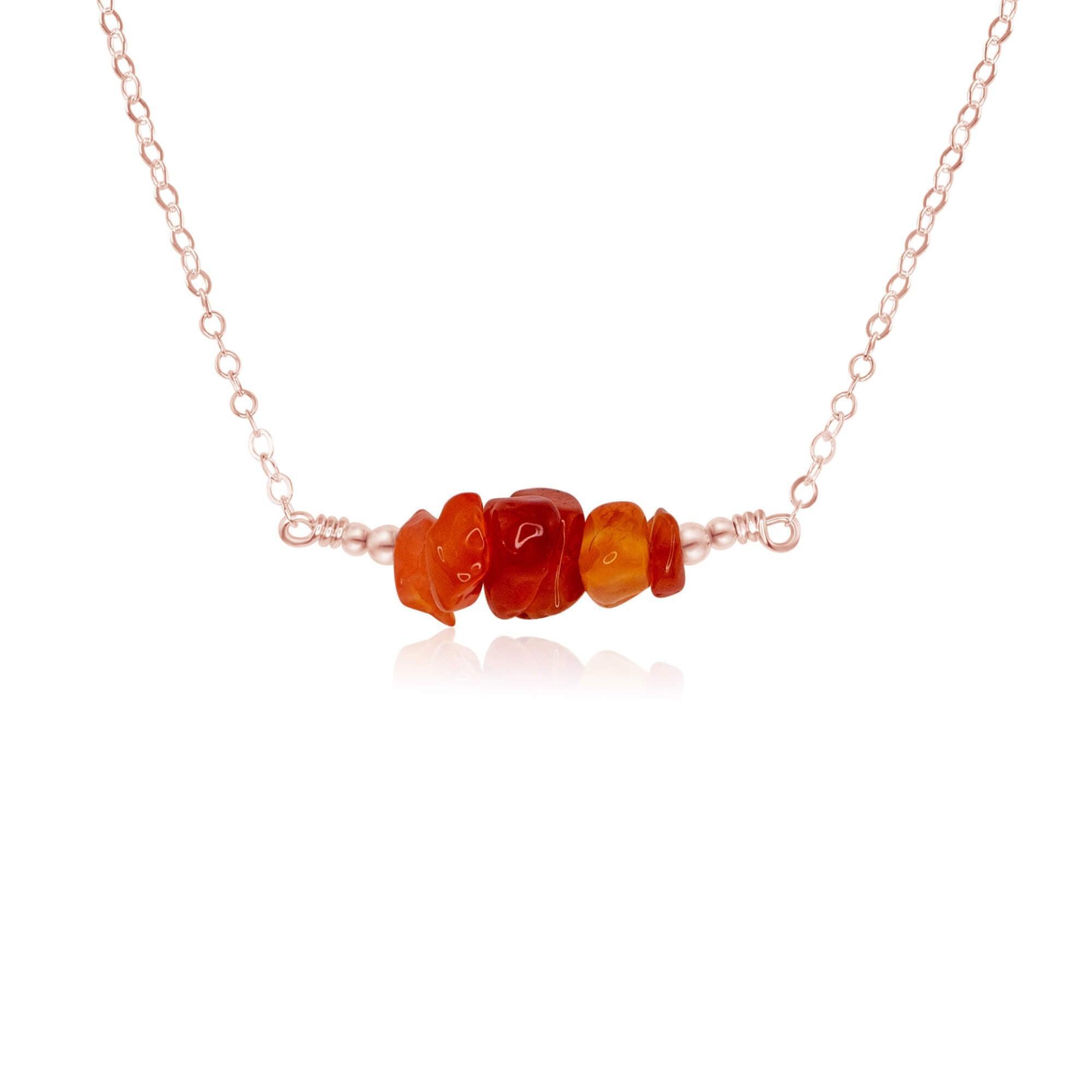 Carnelian Chip Bead Bar Necklace - Carnelian Chip Bead Bar Necklace - 14k Rose Gold Fill - Luna Tide Handmade Crystal Jewellery