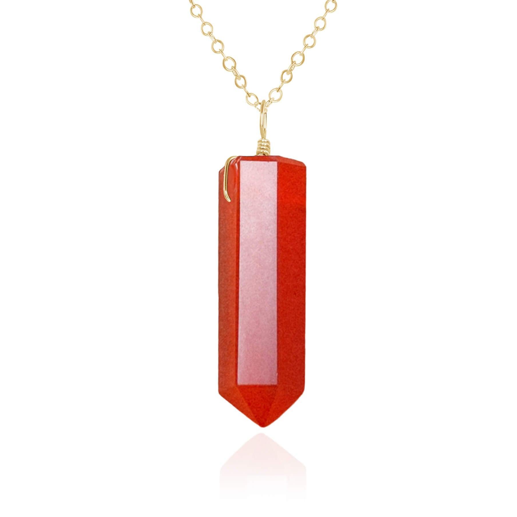 Carnelian Crystal Generator Point Pendant Necklace - Carnelian Crystal Generator Point Pendant Necklace - 14k Gold Fill / Cable - Luna Tide Handmade Crystal Jewellery