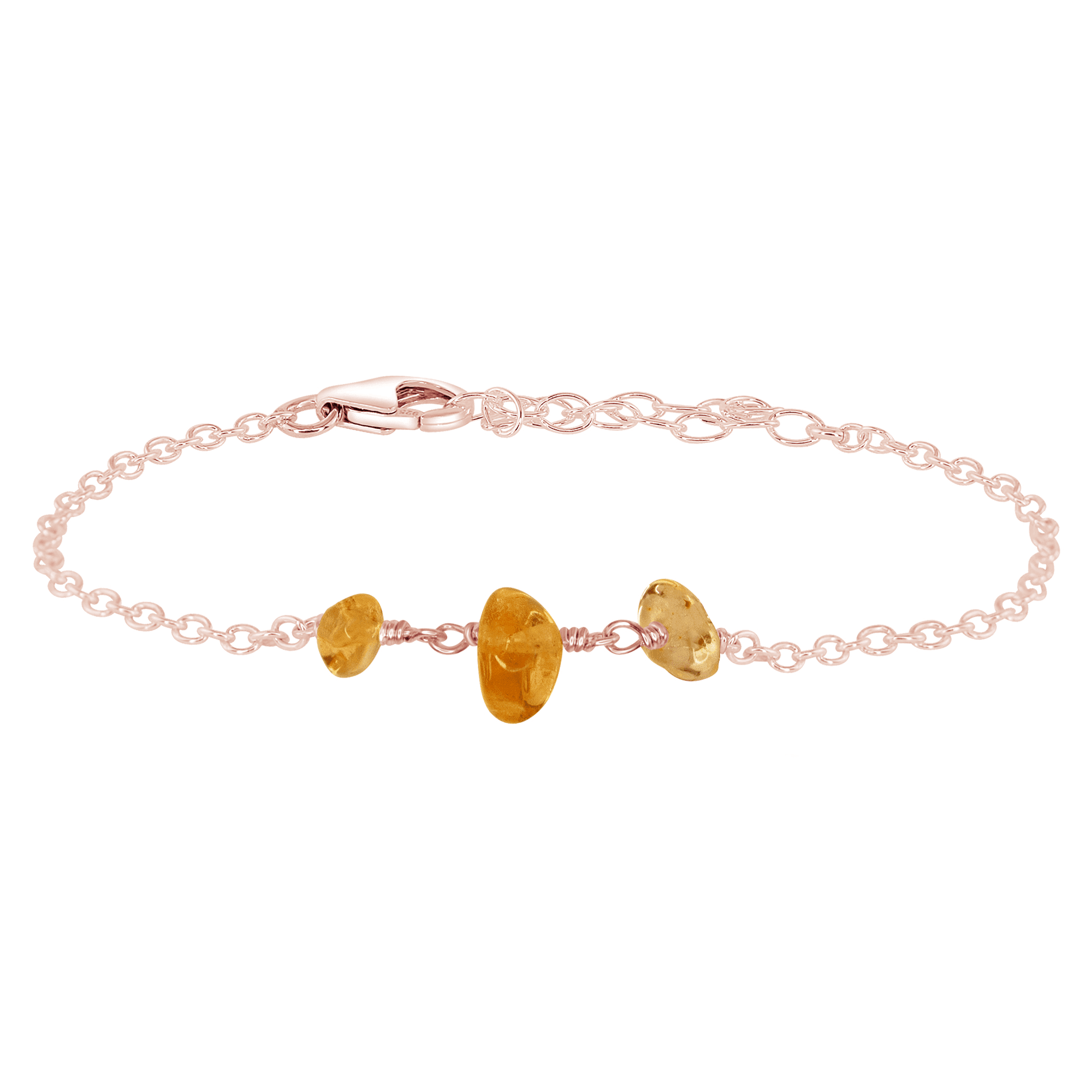 Citrine Beaded Chain Bracelet - Citrine Beaded Chain Bracelet - 14k Rose Gold Fill - Luna Tide Handmade Crystal Jewellery