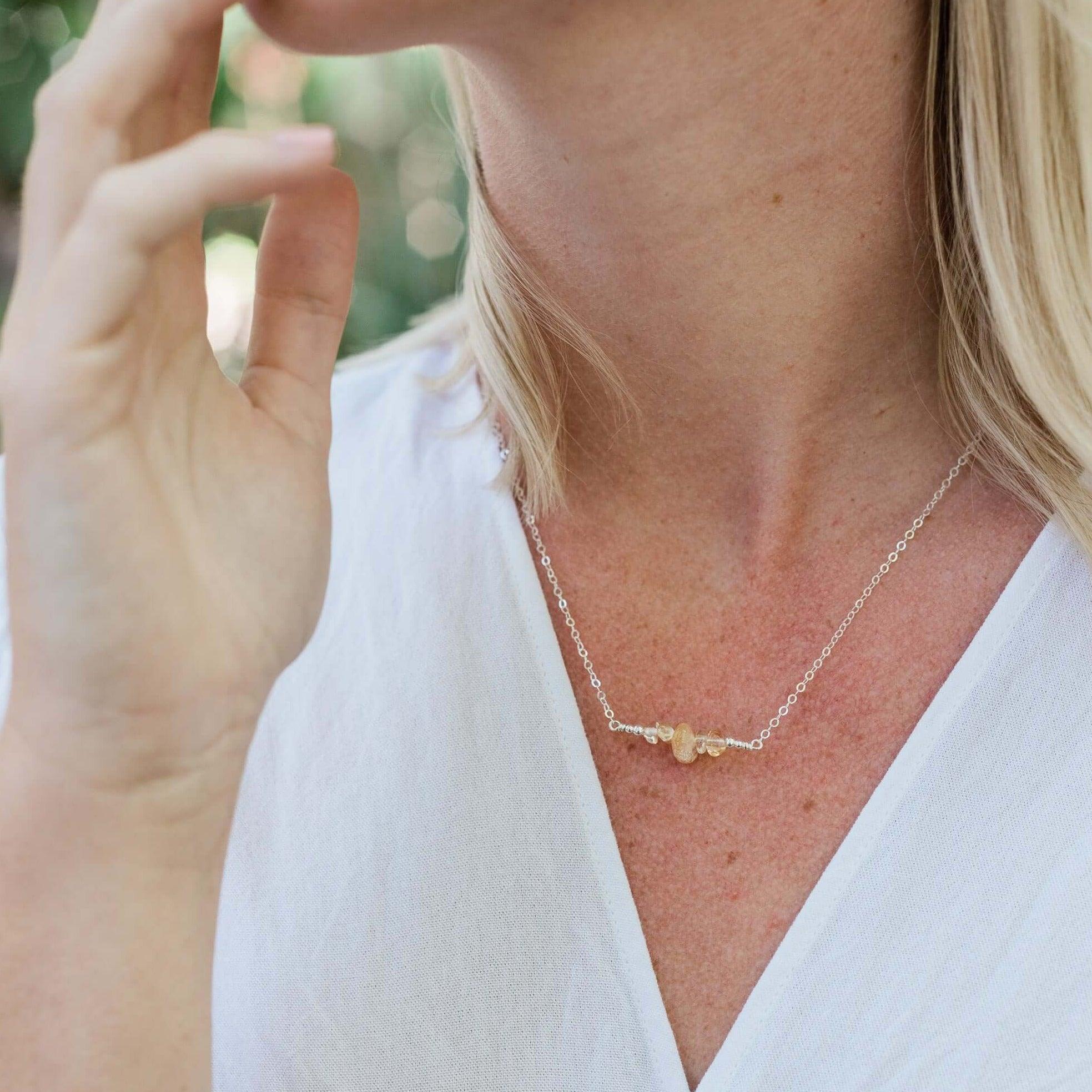 Citrine Chip Bead Bar Necklace - Citrine Chip Bead Bar Necklace - 14k Gold Fill - Luna Tide Handmade Crystal Jewellery