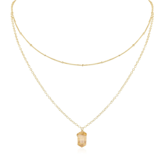 Citrine Double Terminated Crystal Chain Layered Choker Necklace - Citrine Double Terminated Crystal Chain Layered Choker Necklace - 14k Gold Fill - Luna Tide Handmade Crystal Jewellery