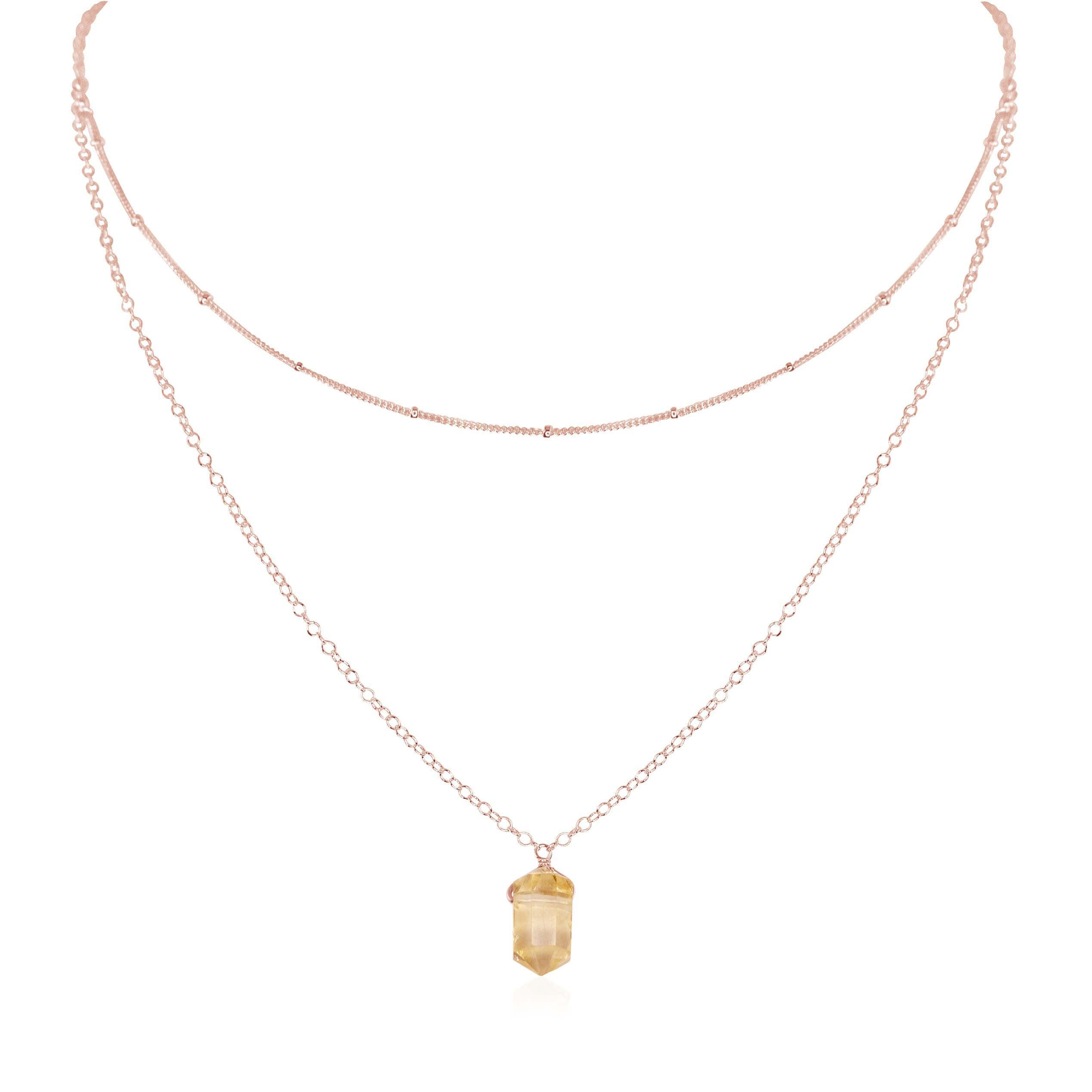 Citrine Double Terminated Crystal Chain Layered Choker Necklace - Citrine Double Terminated Crystal Chain Layered Choker Necklace - 14k Rose Gold Fill - Luna Tide Handmade Crystal Jewellery