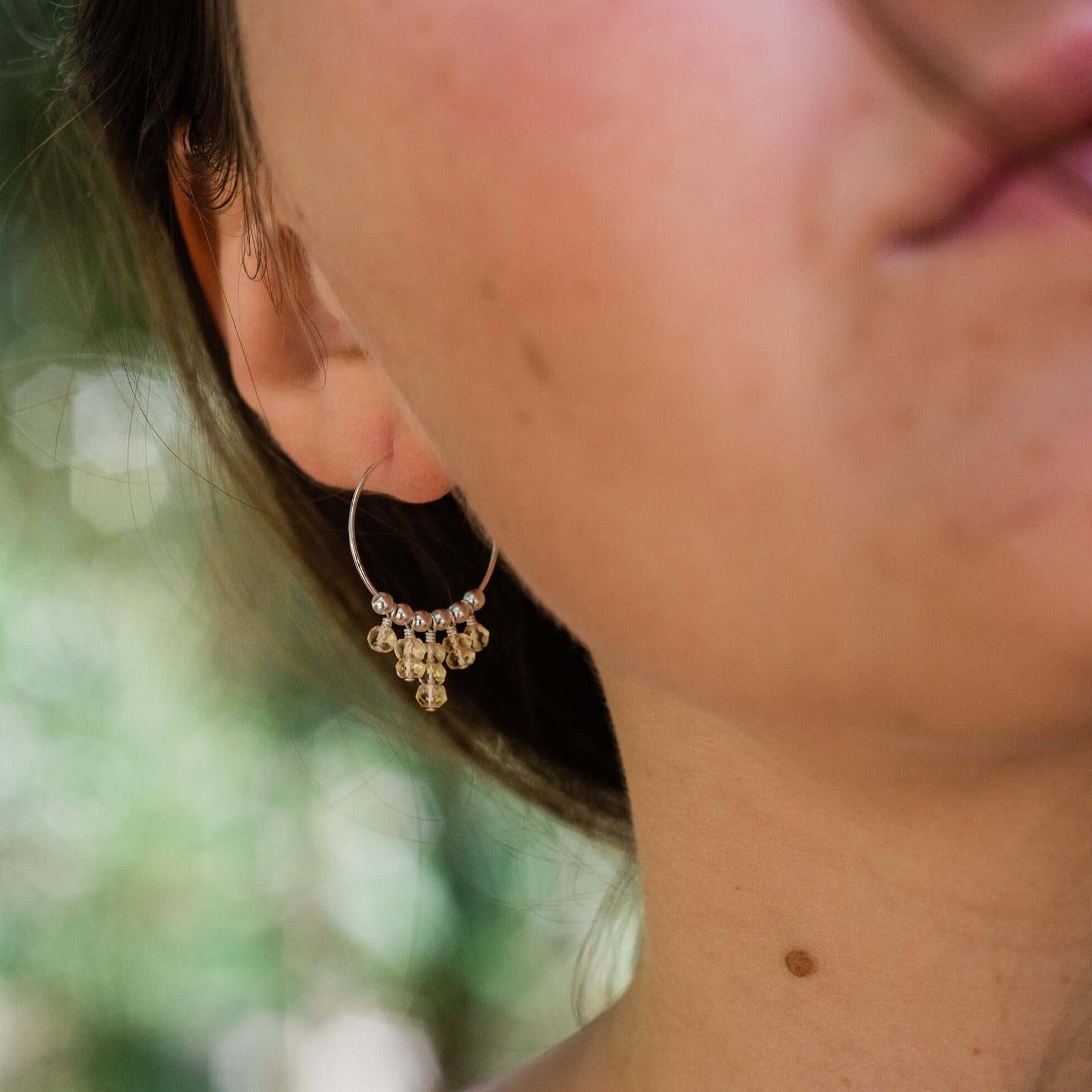 Citrine Statement Hoop Earrings - Citrine Statement Hoop Earrings - Sterling Silver - Luna Tide Handmade Crystal Jewellery