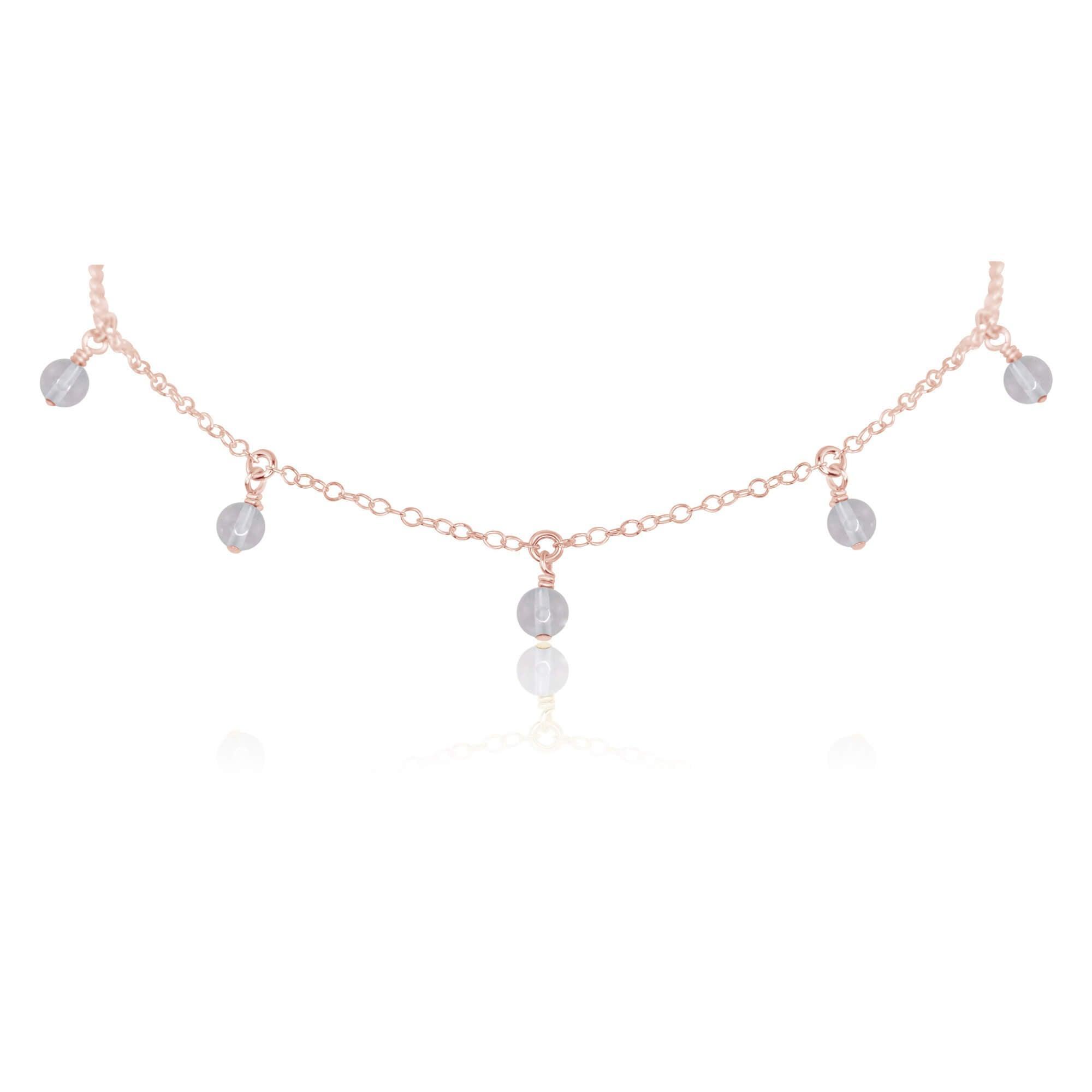 Crystal Quartz Bead Drop Choker - Crystal Quartz Bead Drop Choker - 14k Rose Gold Fill - Luna Tide Handmade Crystal Jewellery