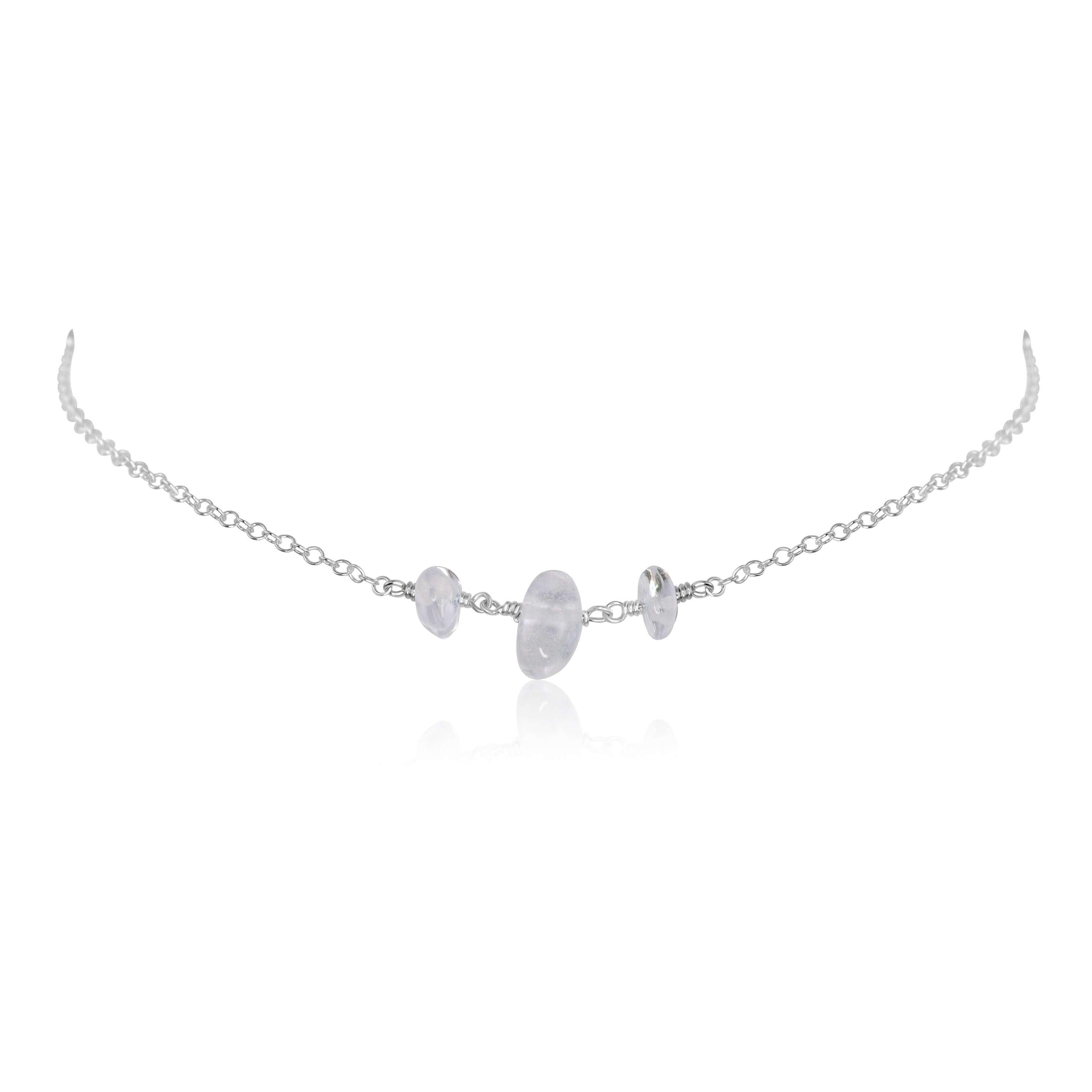 Crystal Quartz Beaded Chain Choker Necklace - Crystal Quartz Beaded Chain Choker Necklace - Sterling Silver - Luna Tide Handmade Crystal Jewellery