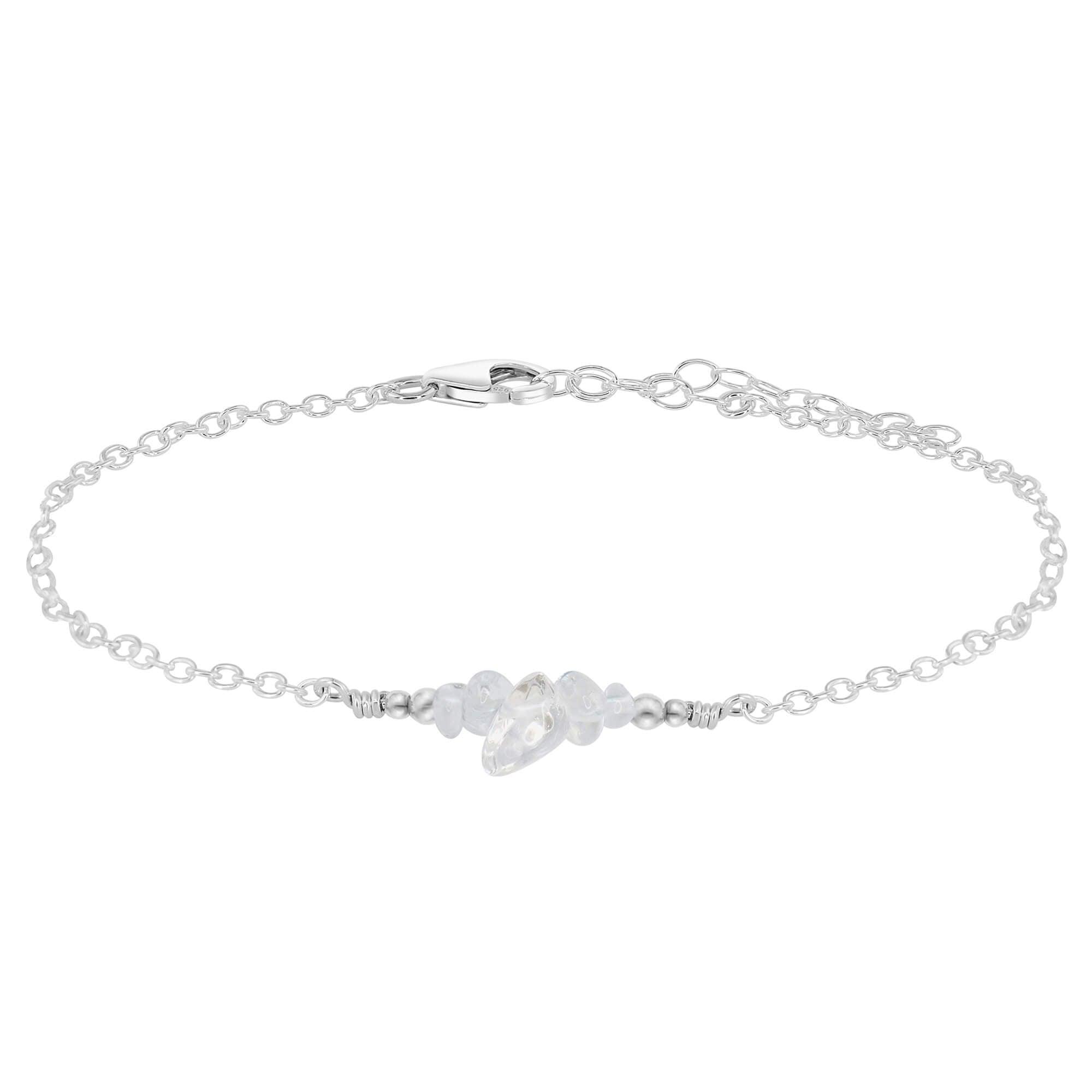 Crystal quartz Chip Bead Bar Anklet - Crystal quartz Chip Bead Bar Anklet - Sterling Silver - Luna Tide Handmade Crystal Jewellery