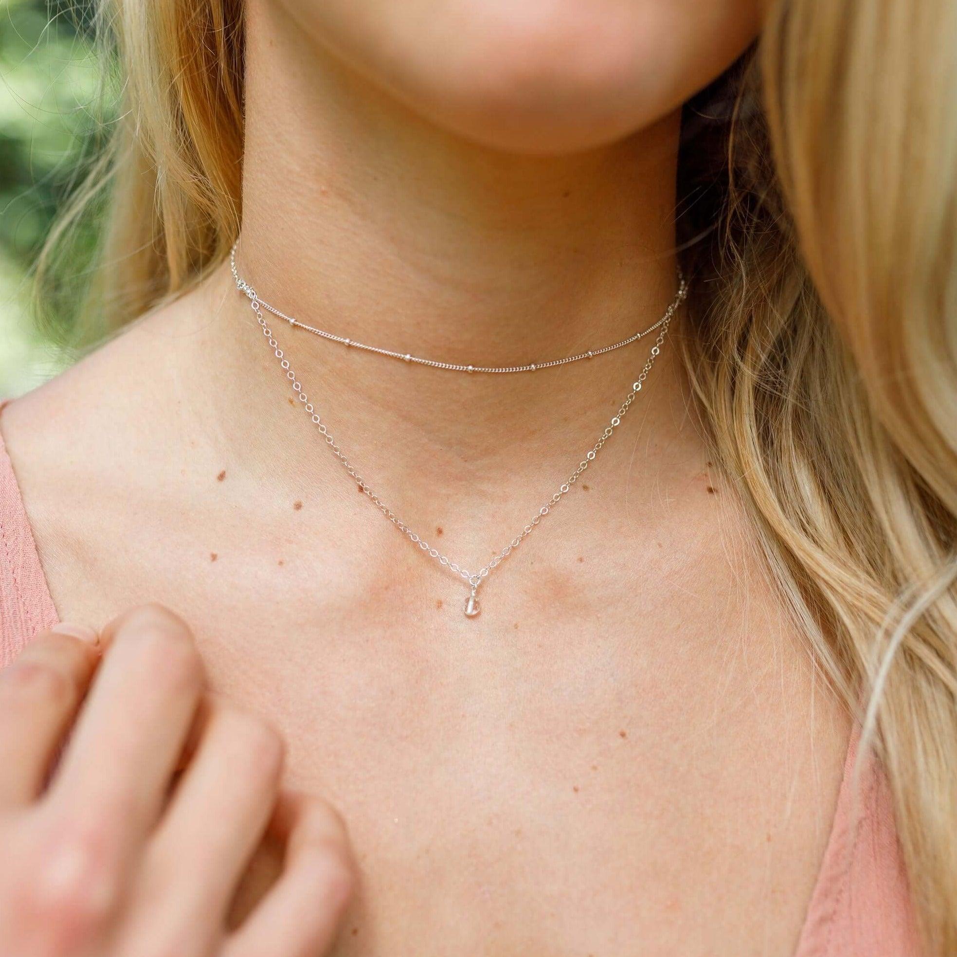 Crystal Quartz Gemstone Chain Layered Choker Necklace - Crystal Quartz Gemstone Chain Layered Choker Necklace - 14k Gold Fill - Luna Tide Handmade Crystal Jewellery