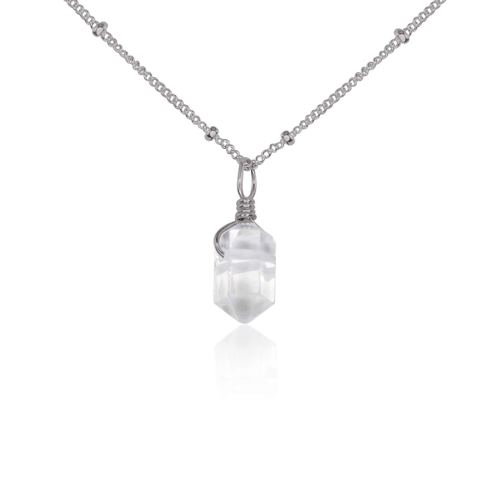 Crystal Quartz Mini Double Terminated Crystal Point Pendant Necklace - Crystal Quartz Mini Double Terminated Crystal Point Pendant Necklace - Stainless Steel / Satellite - Luna Tide Handmade Crystal Jewellery