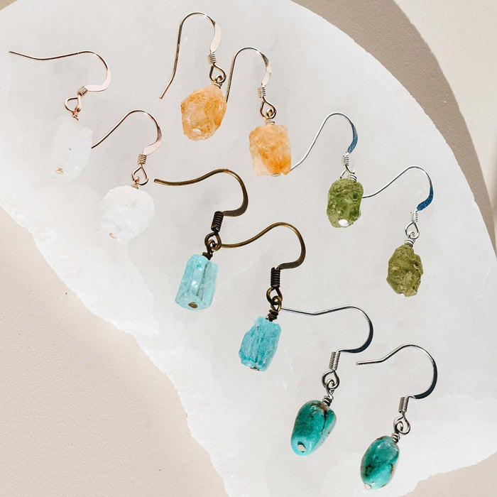 Custom Raw Crystal Dangle Drop Earrings - Custom Raw Crystal Dangle Drop Earrings - 14k Gold Fill - Luna Tide Handmade Crystal Jewellery