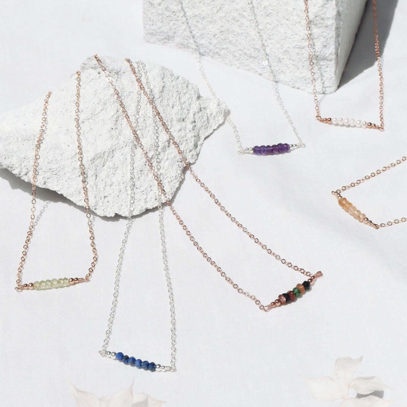 Faceted Bead Bar Necklace - Bronze - Stainless Steel - Sterling Silver - 14K Rose Gold Fill - 14K Gold Fill - Luna Tide Handmade Jewellery