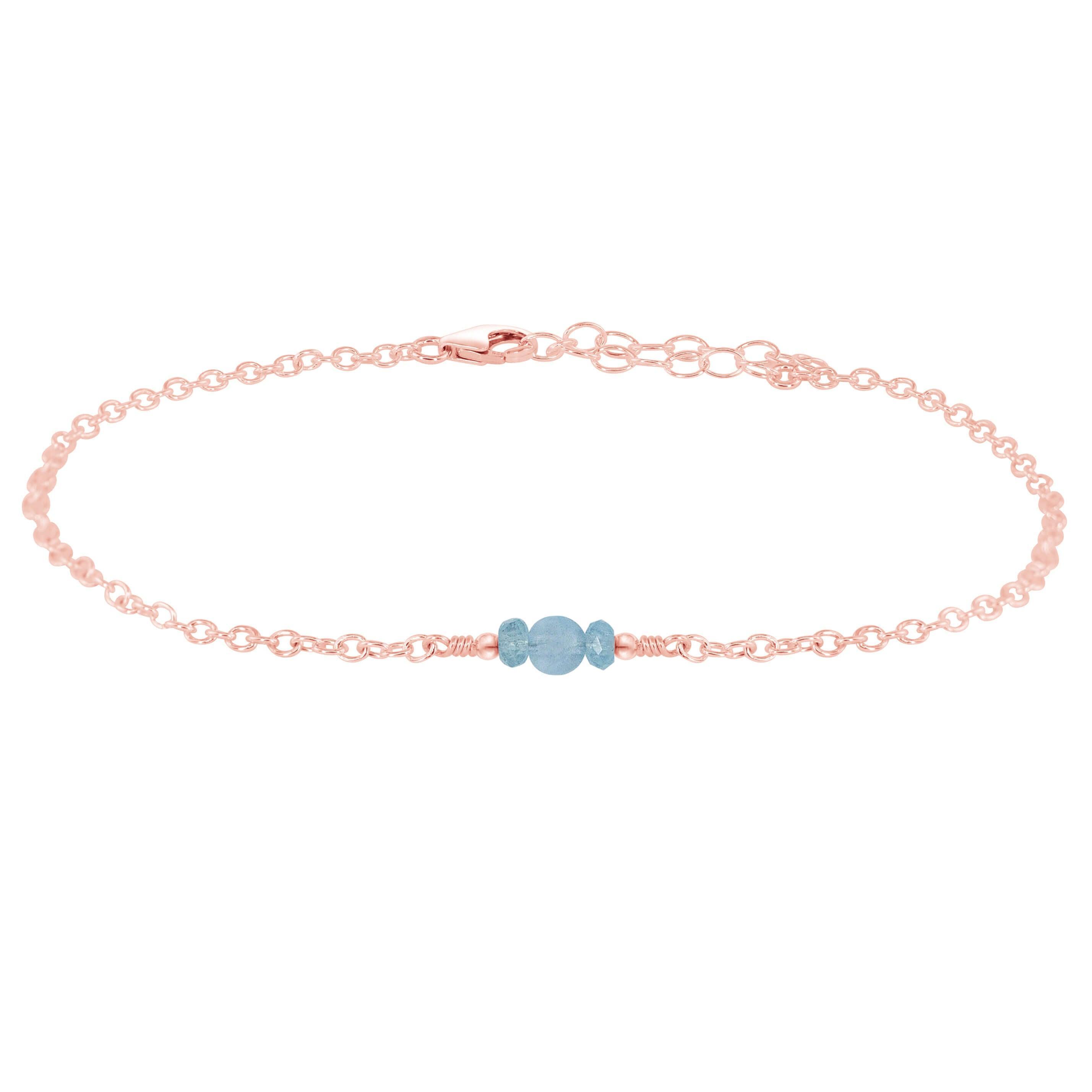 Dainty Aquamarine Gemstone Anklet - Dainty Aquamarine Gemstone Anklet - 14k Rose Gold Fill - Luna Tide Handmade Crystal Jewellery