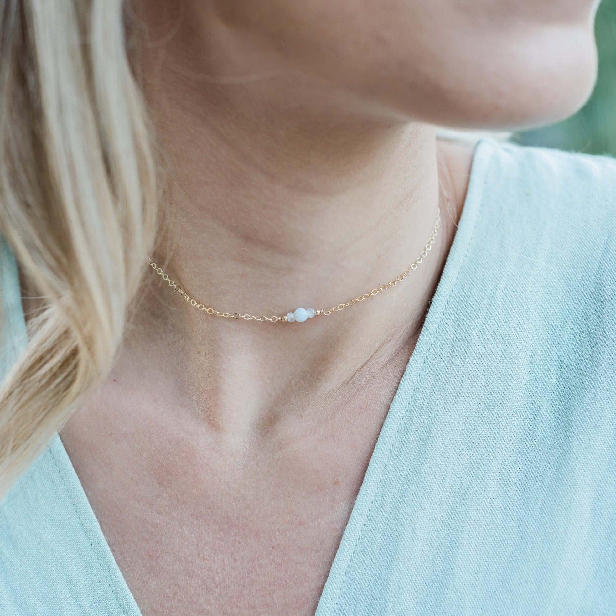 Dainty Blue Lace Agate Gemstone Choker Necklace - Dainty Blue Lace Agate Gemstone Choker Necklace - 14k Gold Fill - Luna Tide Handmade Crystal Jewellery