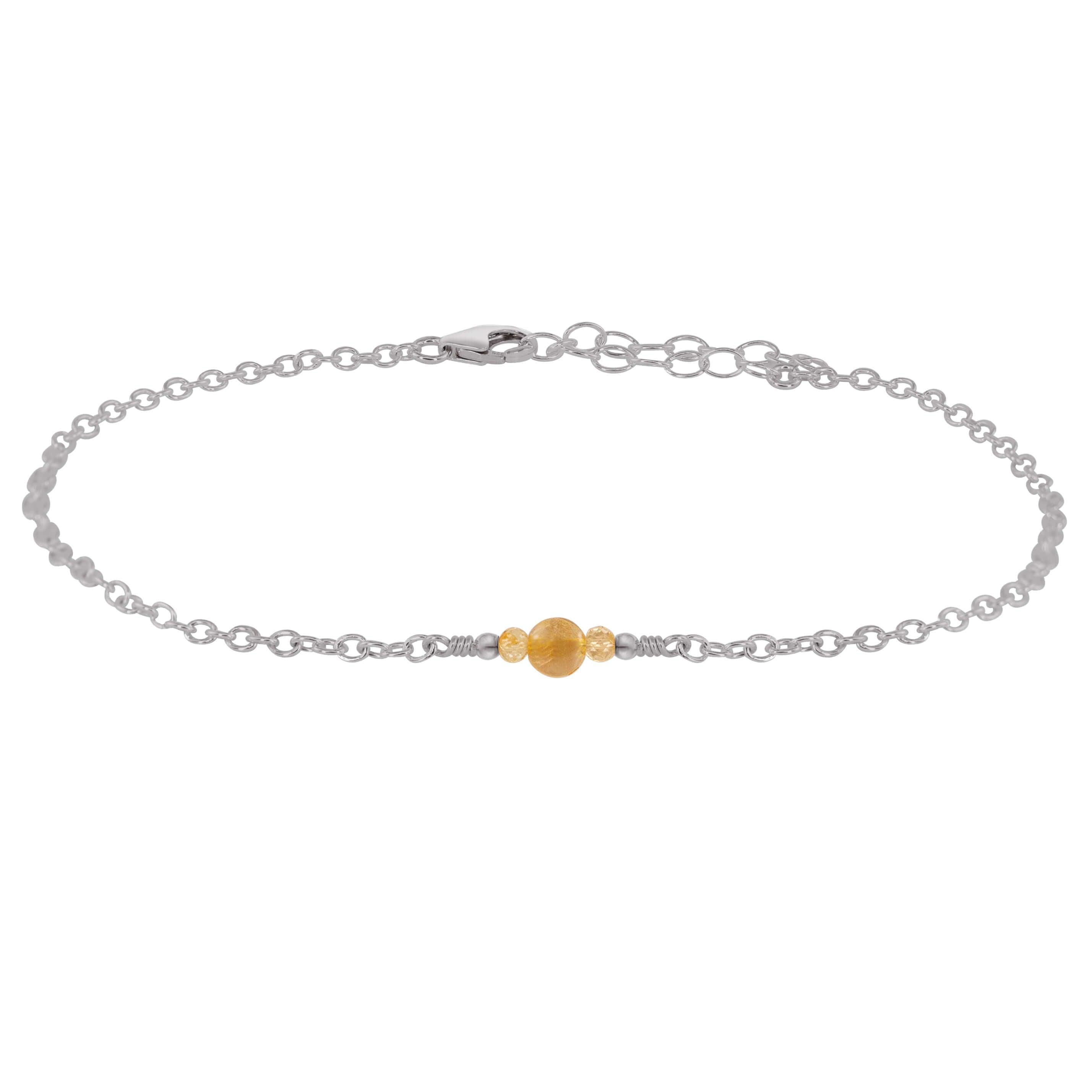 Dainty Citrine Gemstone Anklet - Dainty Citrine Gemstone Anklet - Stainless Steel - Luna Tide Handmade Crystal Jewellery