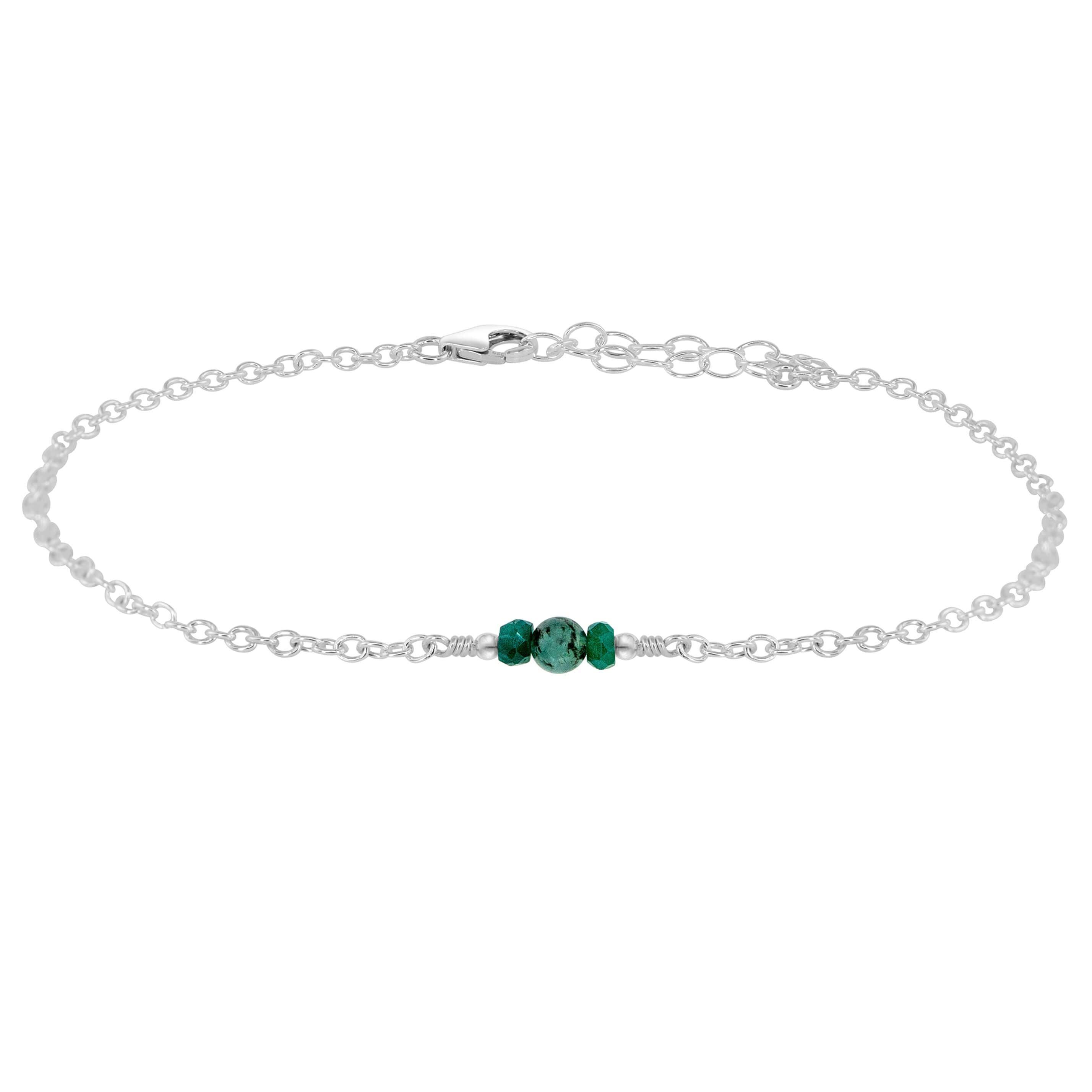 Dainty Emerald Gemstone Anklet - Dainty Emerald Gemstone Anklet - Sterling Silver - Luna Tide Handmade Crystal Jewellery