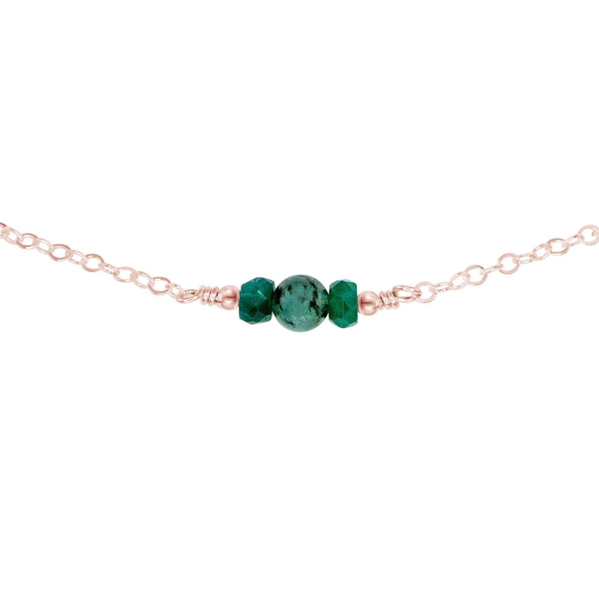 Dainty Emerald Gemstone Choker Necklace - Dainty Emerald Gemstone Choker Necklace - 14k Rose Gold Fill - Luna Tide Handmade Crystal Jewellery