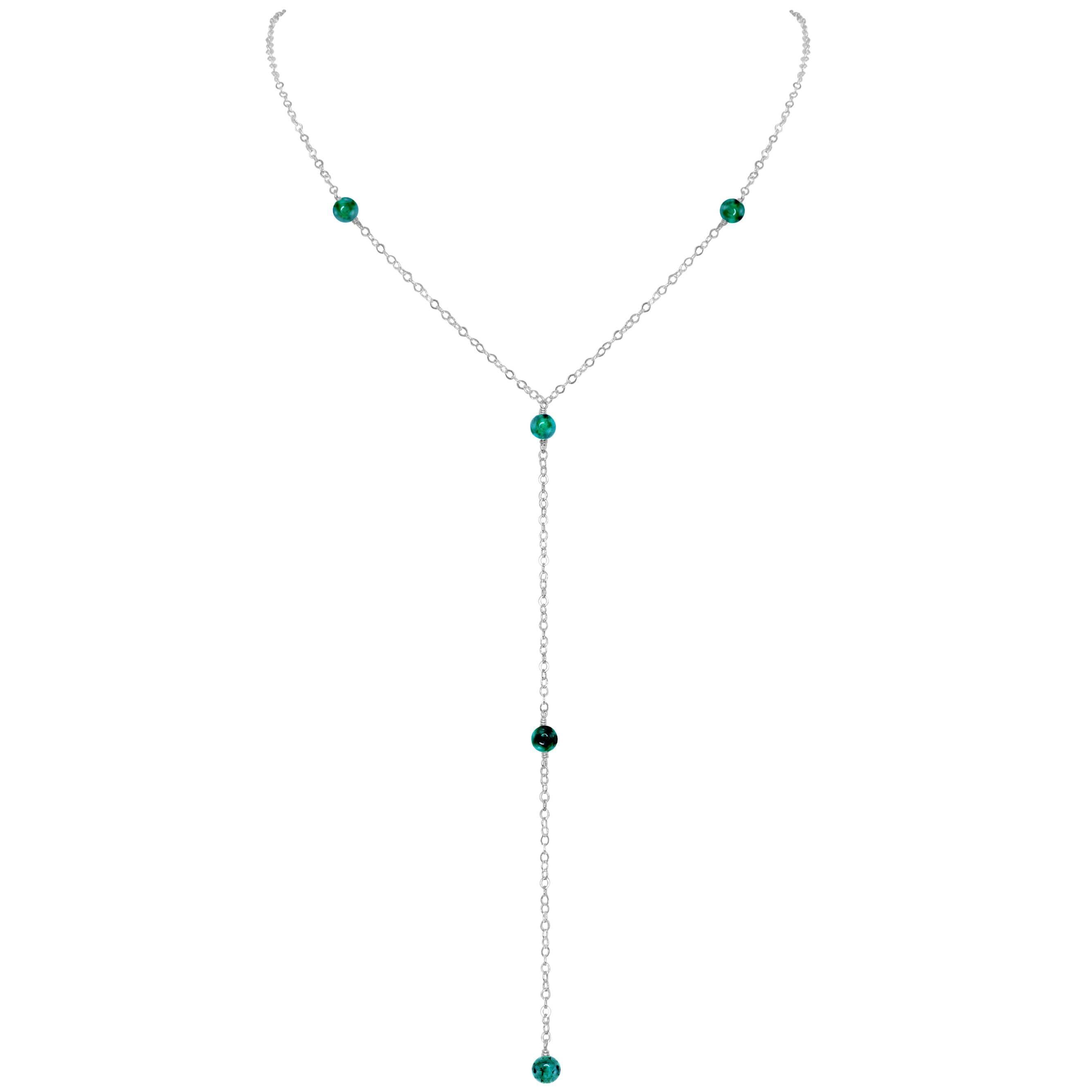 Dainty Emerald Lariat Necklace - Dainty Emerald Lariat Necklace - Sterling Silver - Luna Tide Handmade Crystal Jewellery