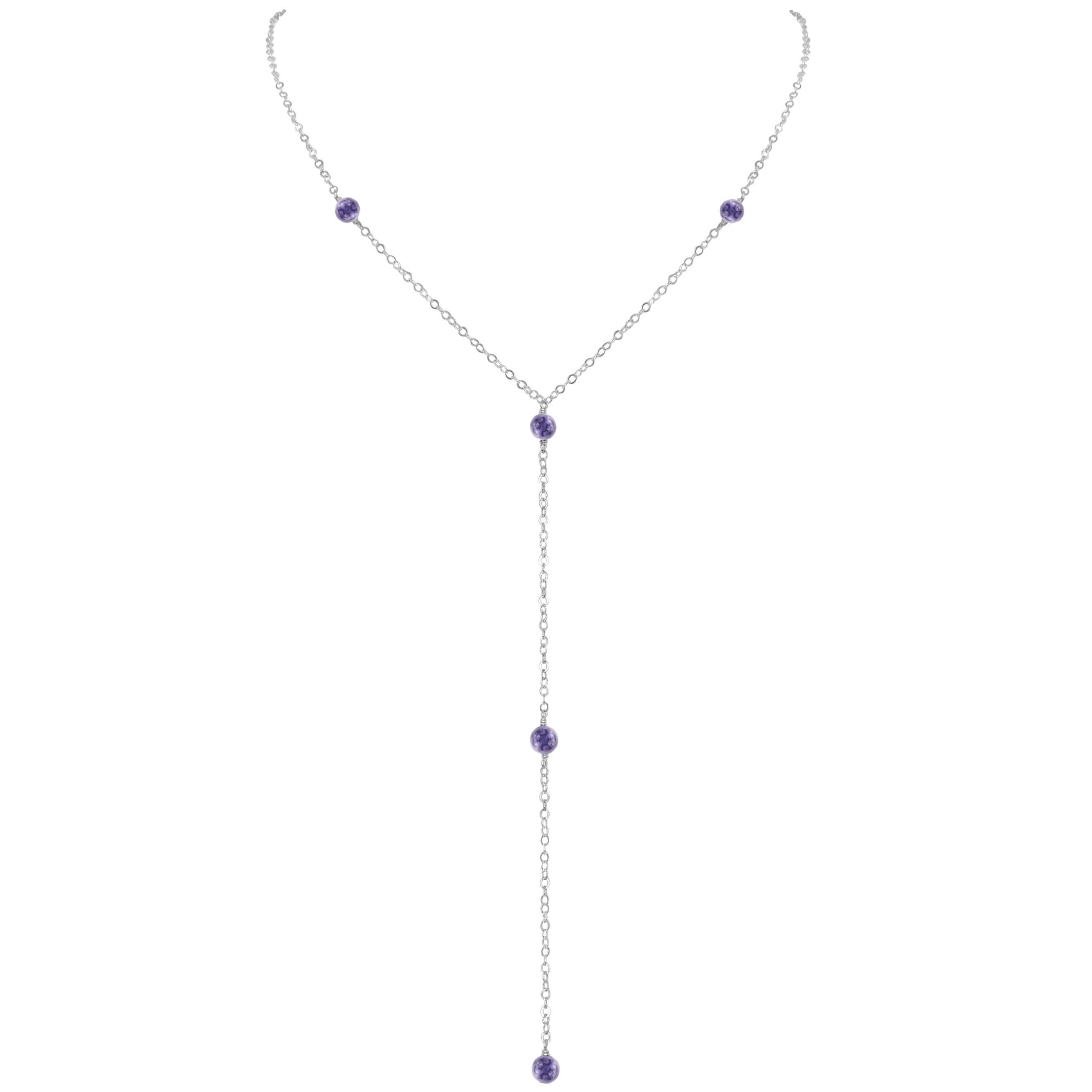 Dainty Iolite Lariat Necklace - Dainty Iolite Lariat Necklace - Sterling Silver - Luna Tide Handmade Crystal Jewellery