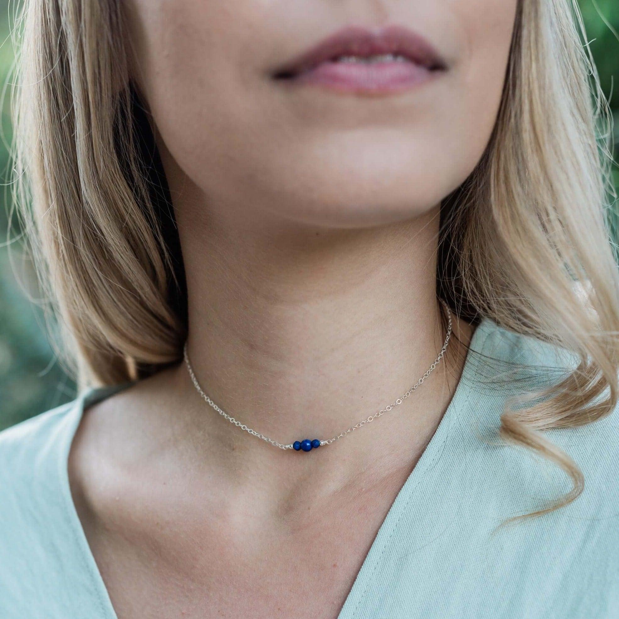 Dainty Lapis Lazuli Gemstone Choker Necklace - Dainty Lapis Lazuli Gemstone Choker Necklace - Sterling Silver - Luna Tide Handmade Crystal Jewellery