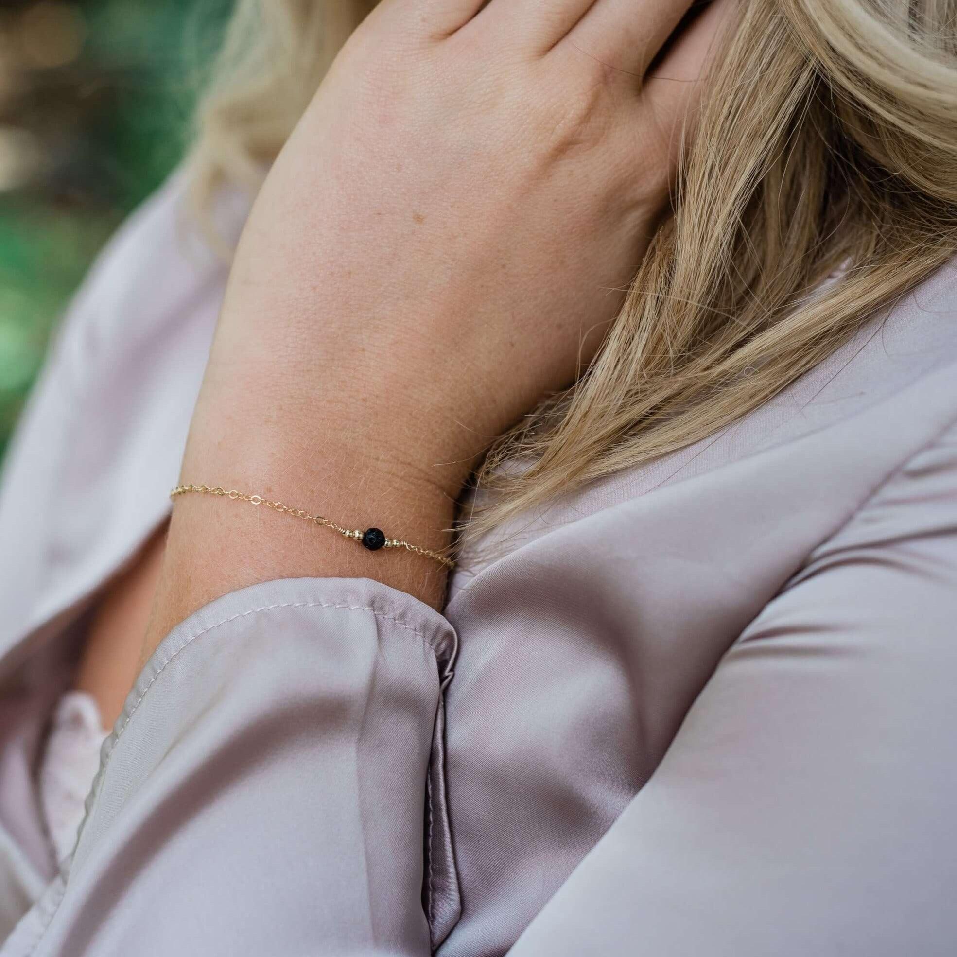 Dainty Lava Stone Essential Oil Diffuser Gemstone Bracelet - Dainty Lava Stone Essential Oil Diffuser Gemstone Bracelet - Sterling Silver - Luna Tide Handmade Crystal Jewellery