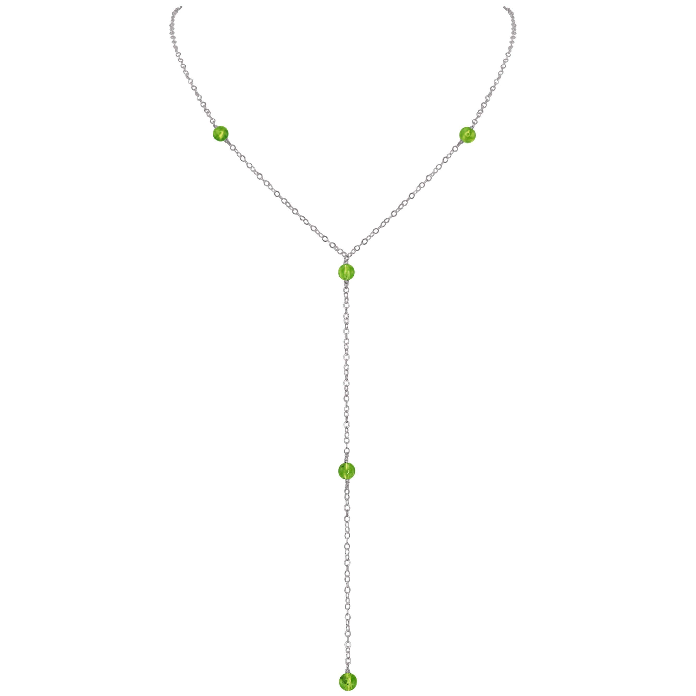 Dainty Peridot Lariat Necklace - Dainty Peridot Lariat Necklace - Stainless Steel - Luna Tide Handmade Crystal Jewellery