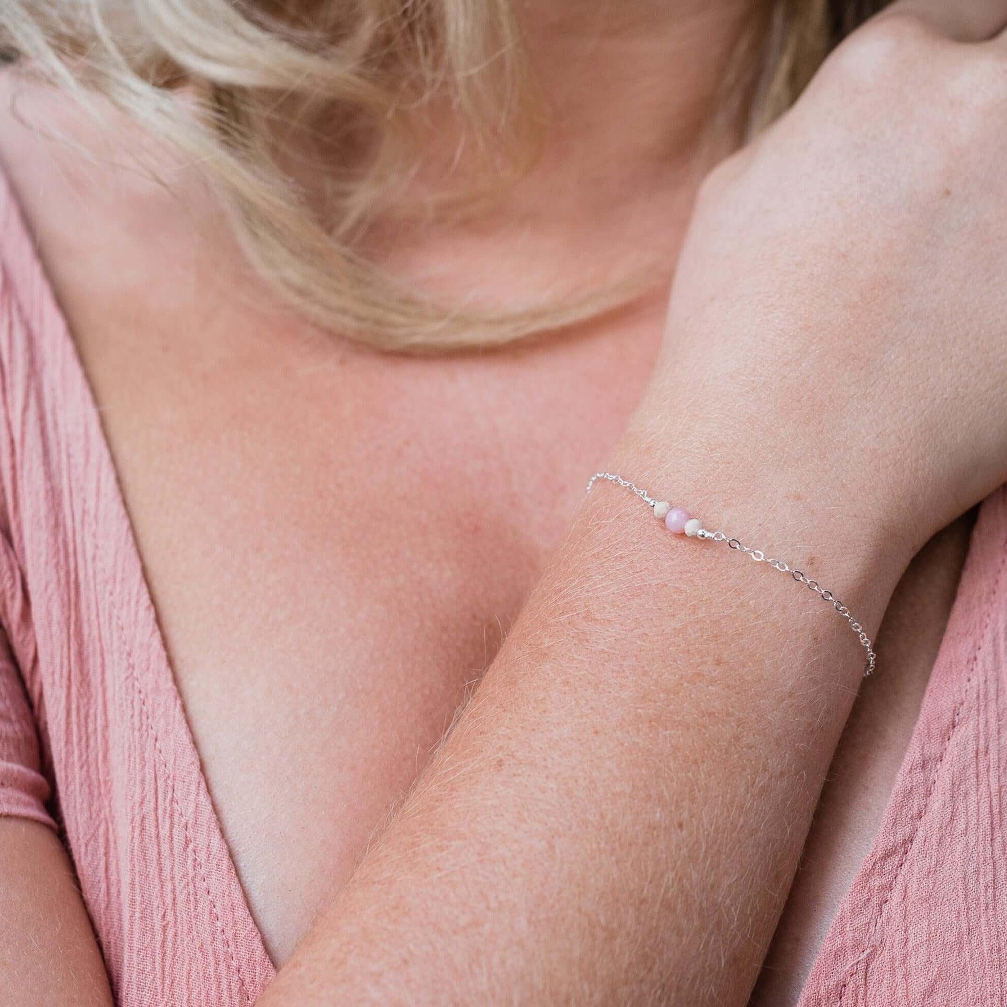 Dainty Pink Peruvian Opal Gemstone Bracelet - Dainty Pink Peruvian Opal Gemstone Bracelet - 14k Gold Fill - Luna Tide Handmade Crystal Jewellery