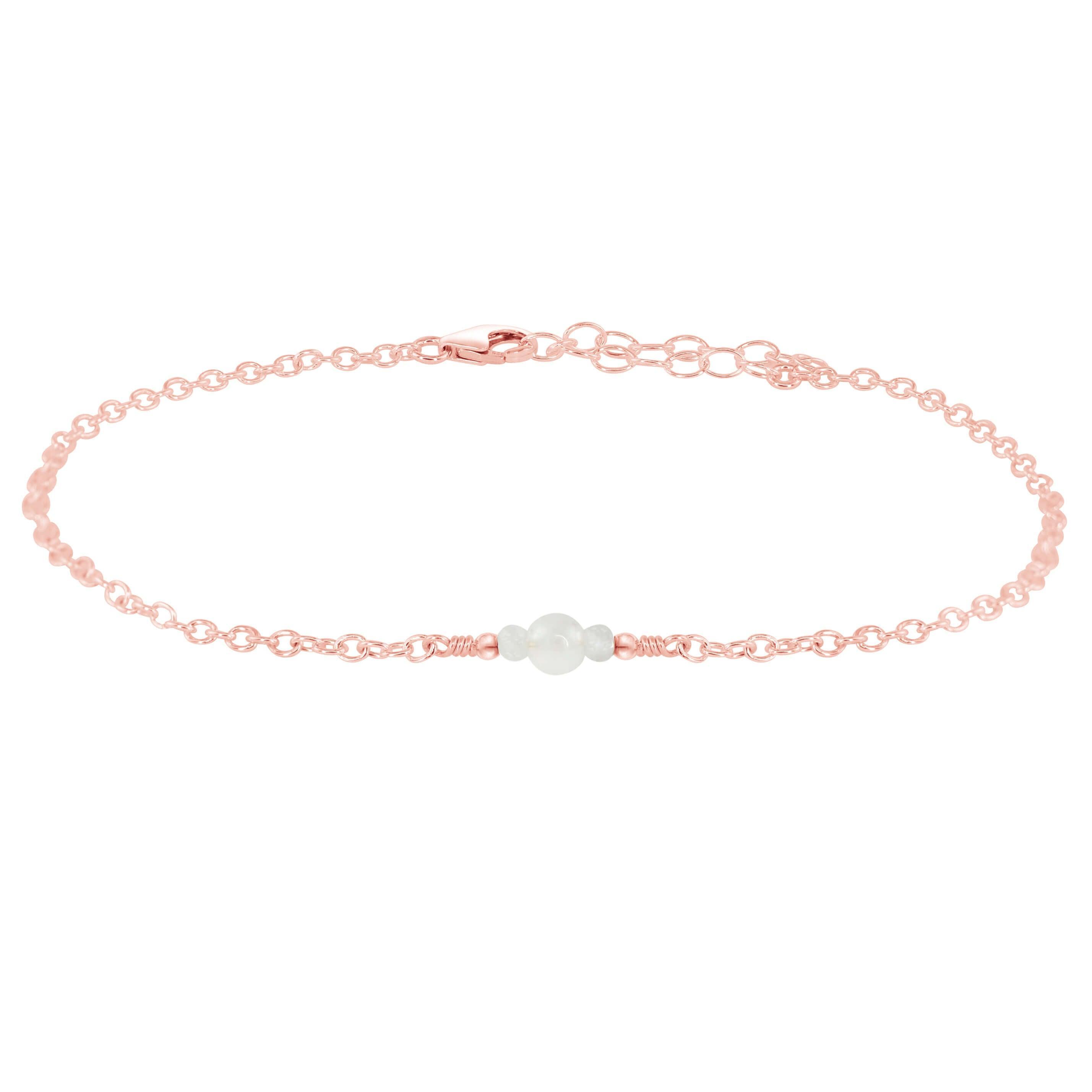 Dainty Rainbow Moonstone Gemstone Anklet - Dainty Rainbow Moonstone Gemstone Anklet - 14k Rose Gold Fill - Luna Tide Handmade Crystal Jewellery