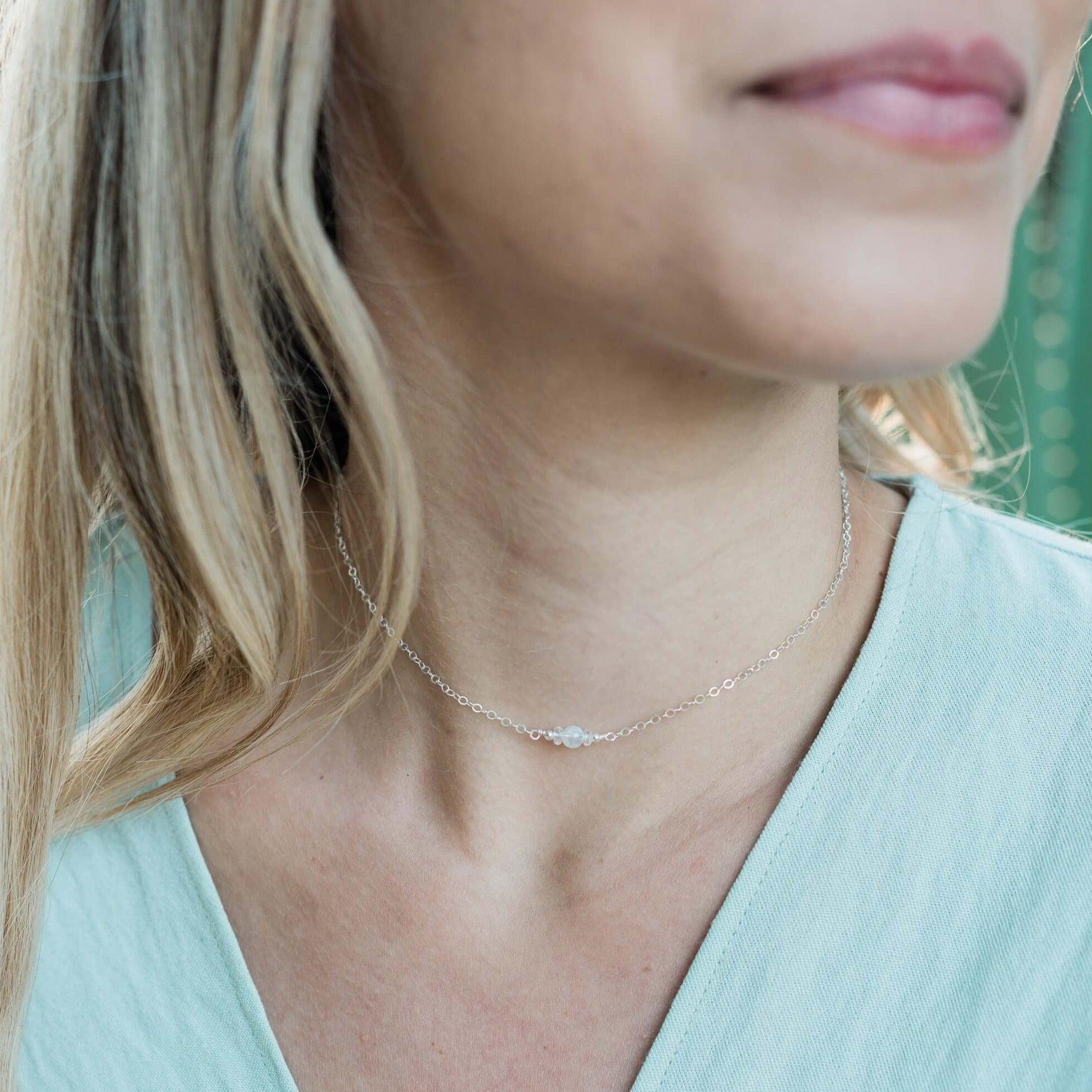 Dainty Rainbow Moonstone Gemstone Choker Necklace - Dainty Rainbow Moonstone Gemstone Choker Necklace - 14k Gold Fill - Luna Tide Handmade Crystal Jewellery