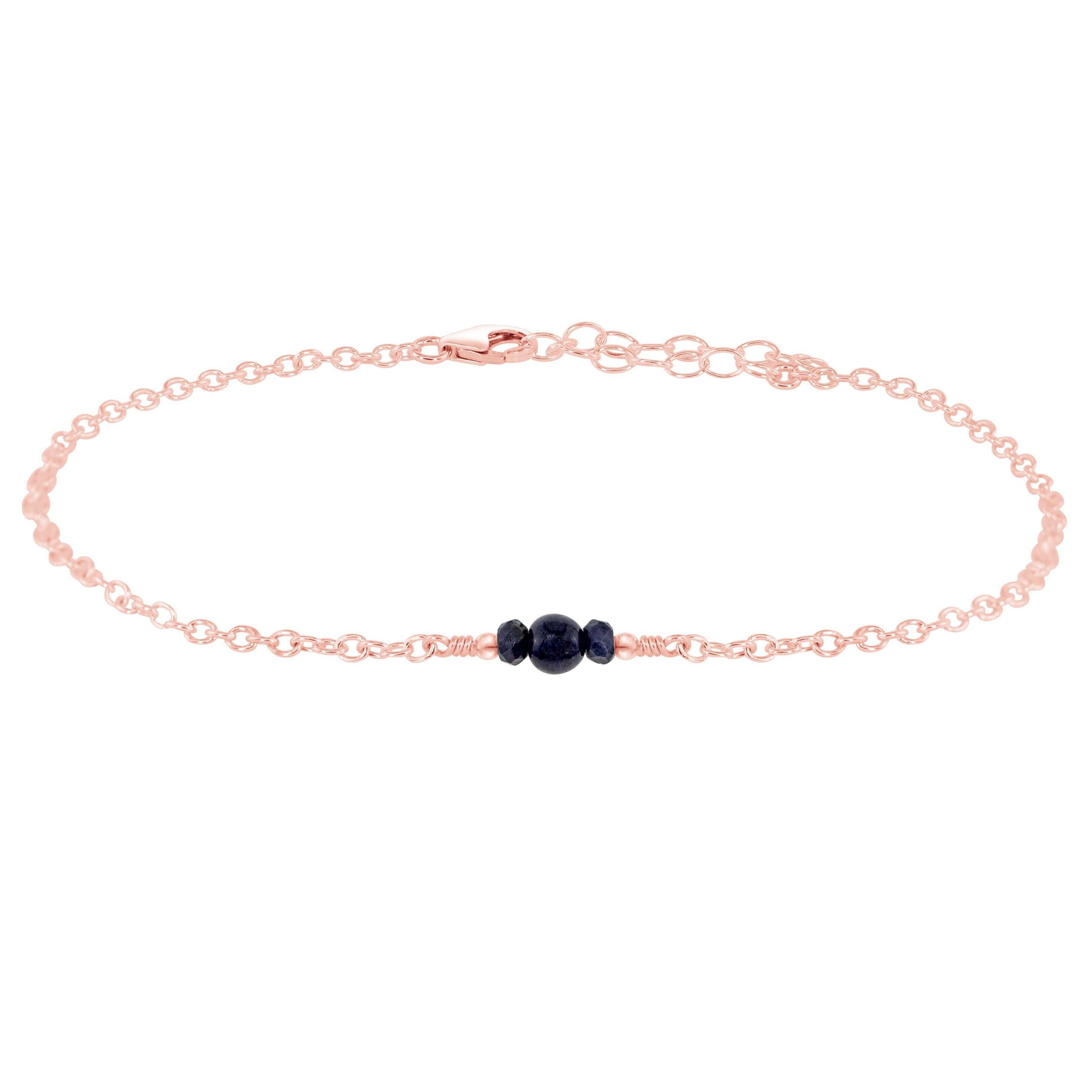 Dainty Sapphire Gemstone Anklet - Dainty Sapphire Gemstone Anklet - 14k Rose Gold Fill - Luna Tide Handmade Crystal Jewellery