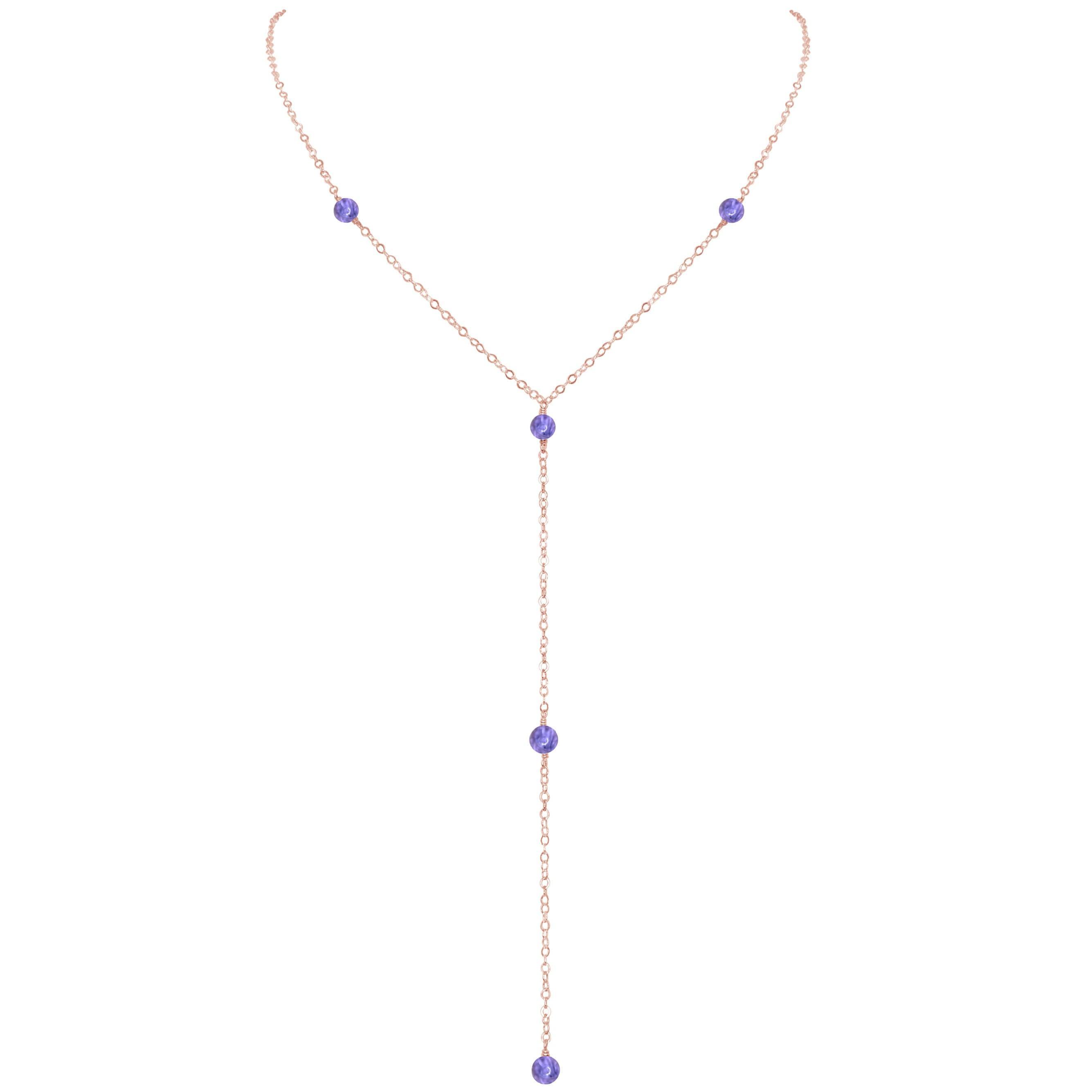 Dainty Tanzanite Lariat Necklace - Dainty Tanzanite Lariat Necklace - 14k Rose Gold Fill - Luna Tide Handmade Crystal Jewellery