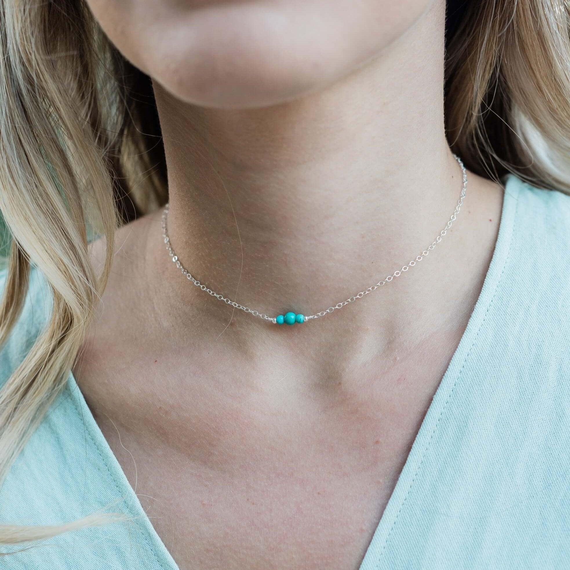 Dainty Turquoise Gemstone Choker Necklace - Dainty Turquoise Gemstone Choker Necklace - Sterling Silver - Luna Tide Handmade Crystal Jewellery