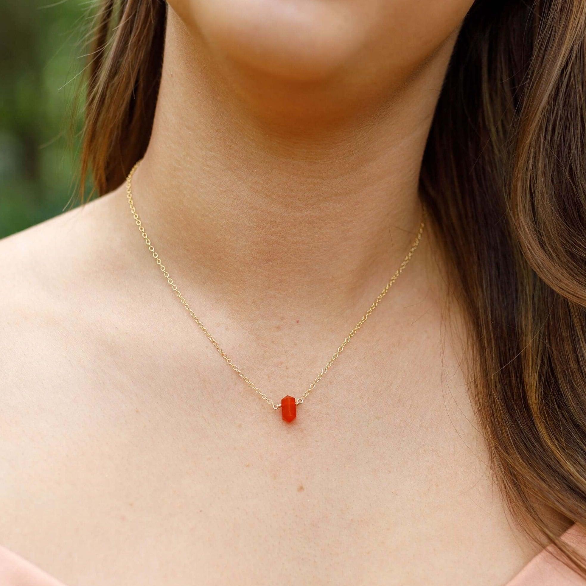Double Terminated Carnelian Mini Crystal Point Necklace - Double Terminated Carnelian Mini Crystal Point Necklace - Sterling Silver - Luna Tide Handmade Crystal Jewellery