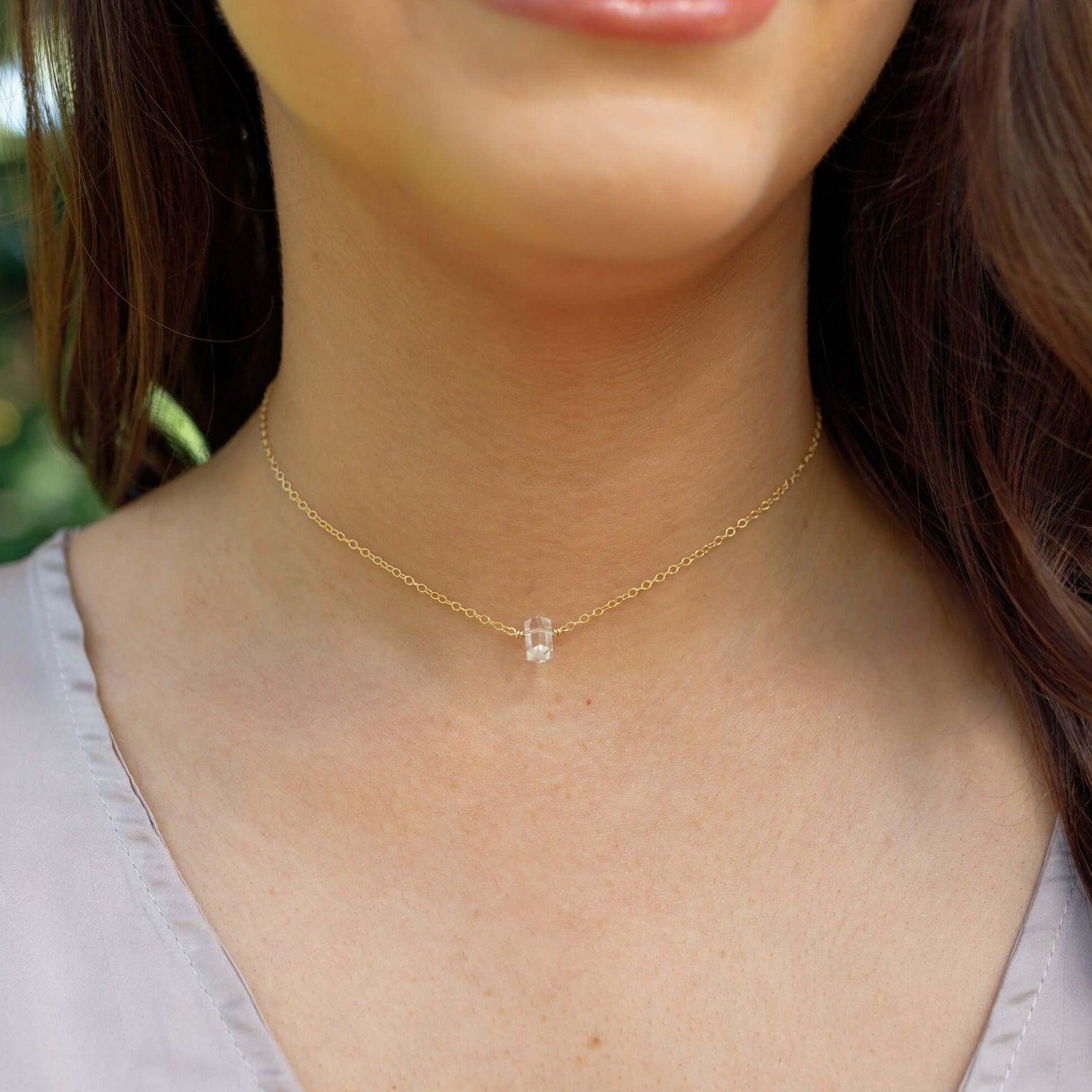 Double Terminated Crystal Quartz Mini Crystal Point Choker Necklace - Double Terminated Crystal Quartz Mini Crystal Point Choker Necklace - 14k Gold Fill - Luna Tide Handmade Crystal Jewellery