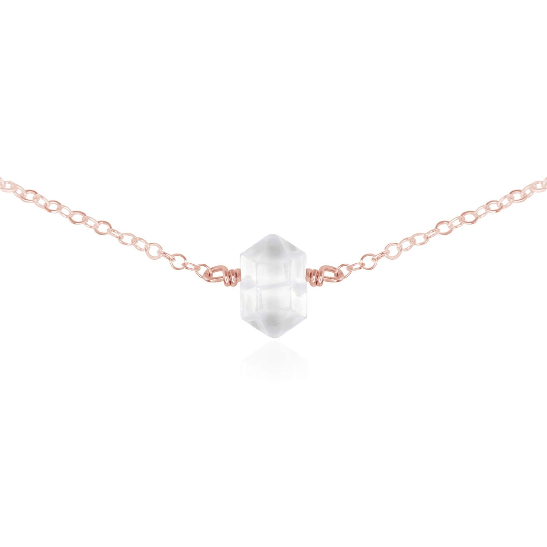 Double Terminated Crystal Quartz Mini Crystal Point Choker Necklace - Double Terminated Crystal Quartz Mini Crystal Point Choker Necklace - 14k Rose Gold Fill - Luna Tide Handmade Crystal Jewellery
