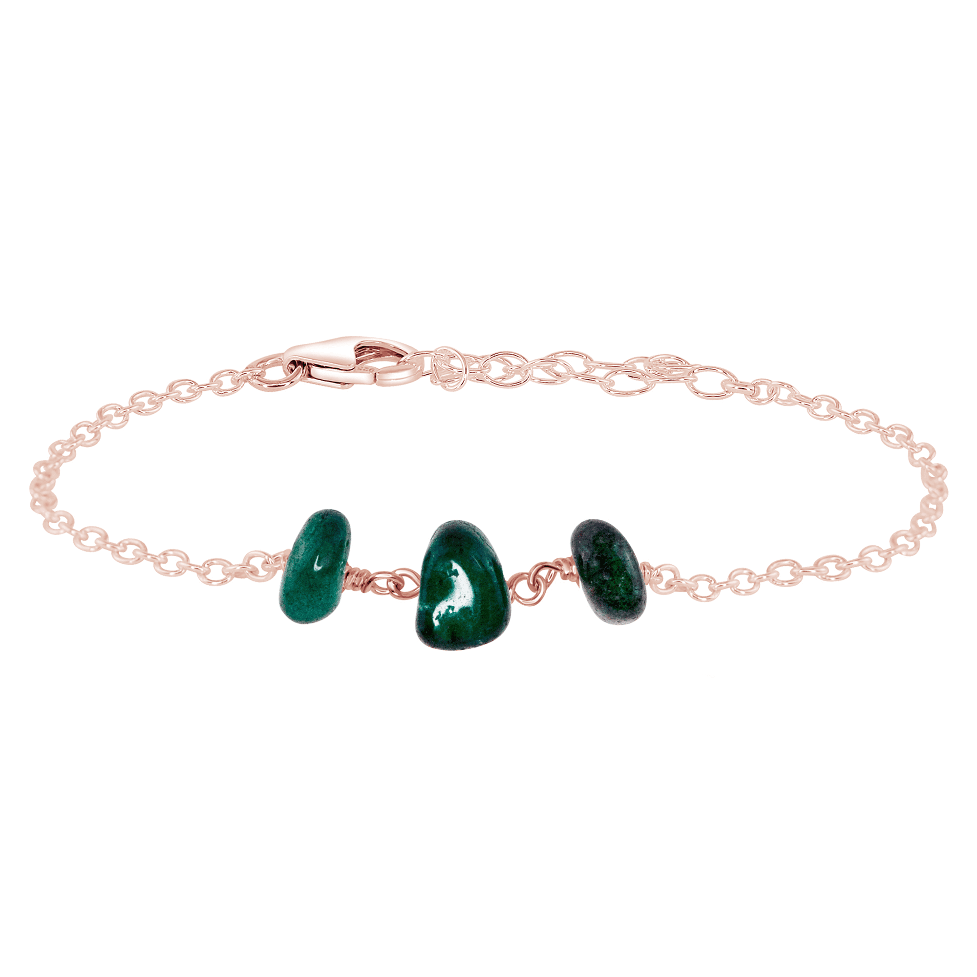 Emerald Beaded Chain Bracelet - Emerald Beaded Chain Bracelet - 14k Rose Gold Fill - Luna Tide Handmade Crystal Jewellery