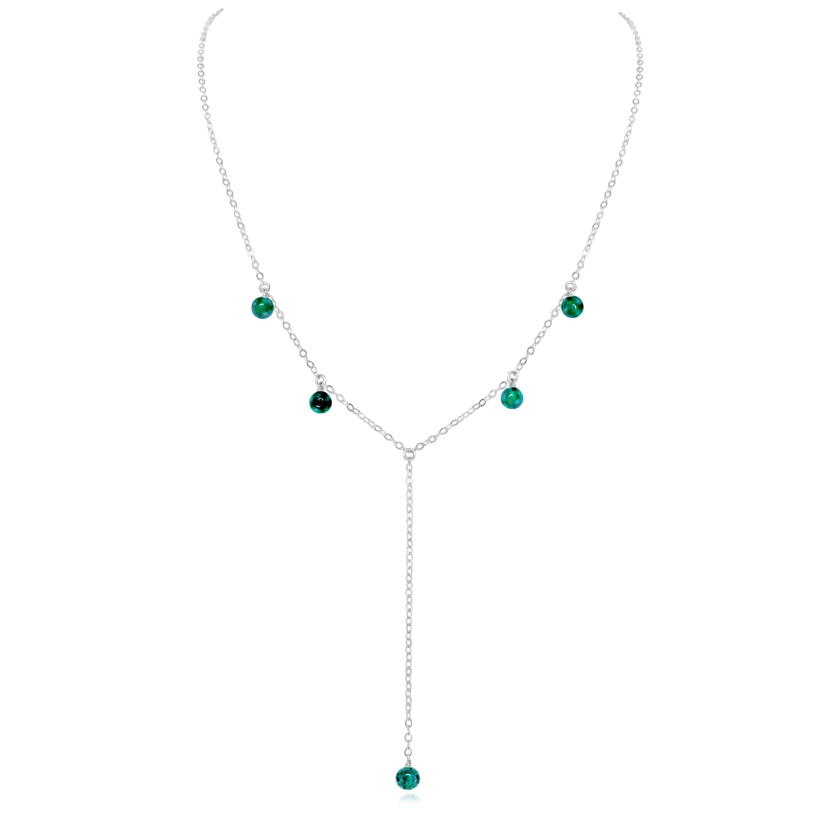 Emerald Boho Lariat Necklace - Emerald Boho Lariat Necklace - Sterling Silver - Luna Tide Handmade Crystal Jewellery