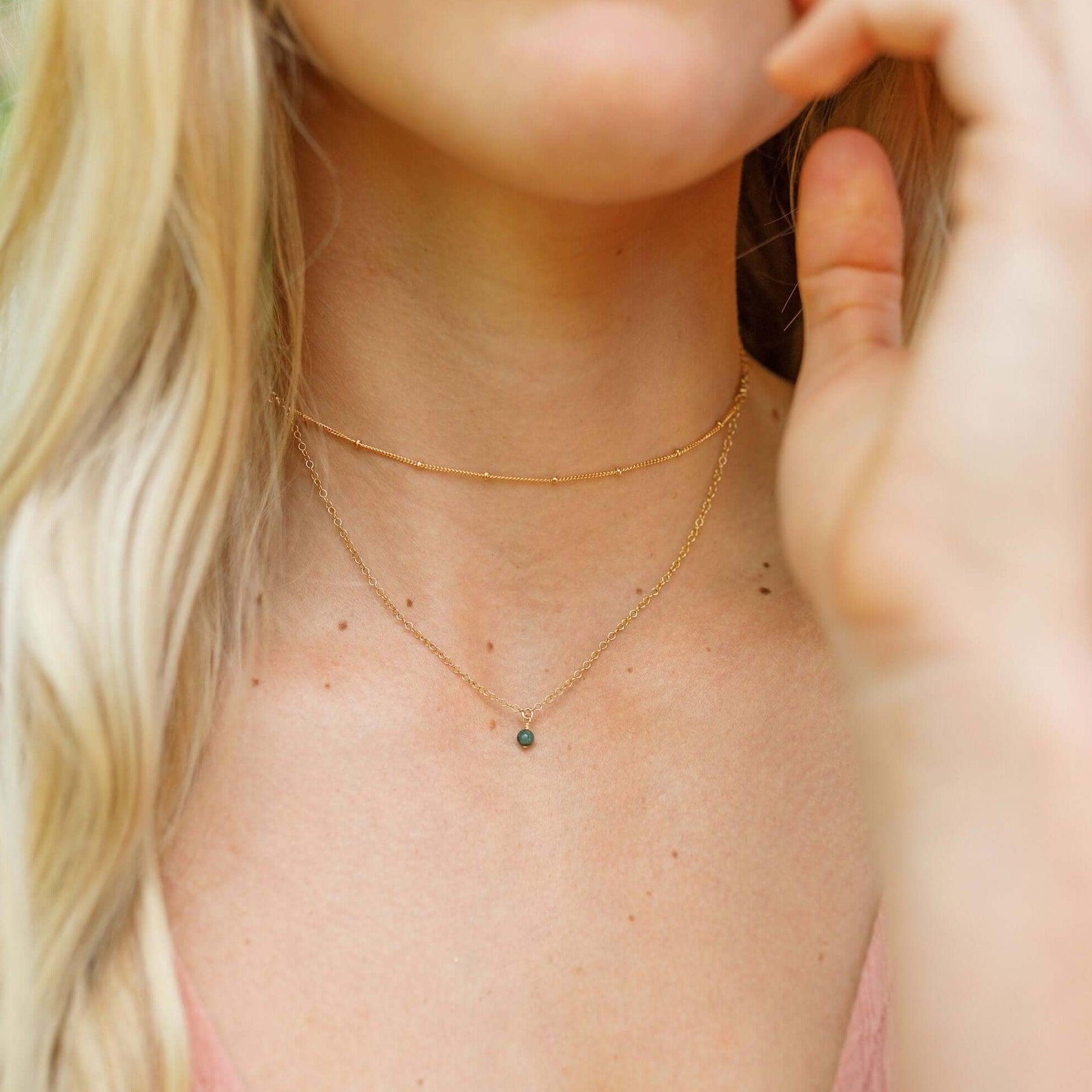 Emerald Gemstone Chain Layered Choker Necklace - Emerald Gemstone Chain Layered Choker Necklace - Sterling Silver - Luna Tide Handmade Crystal Jewellery
