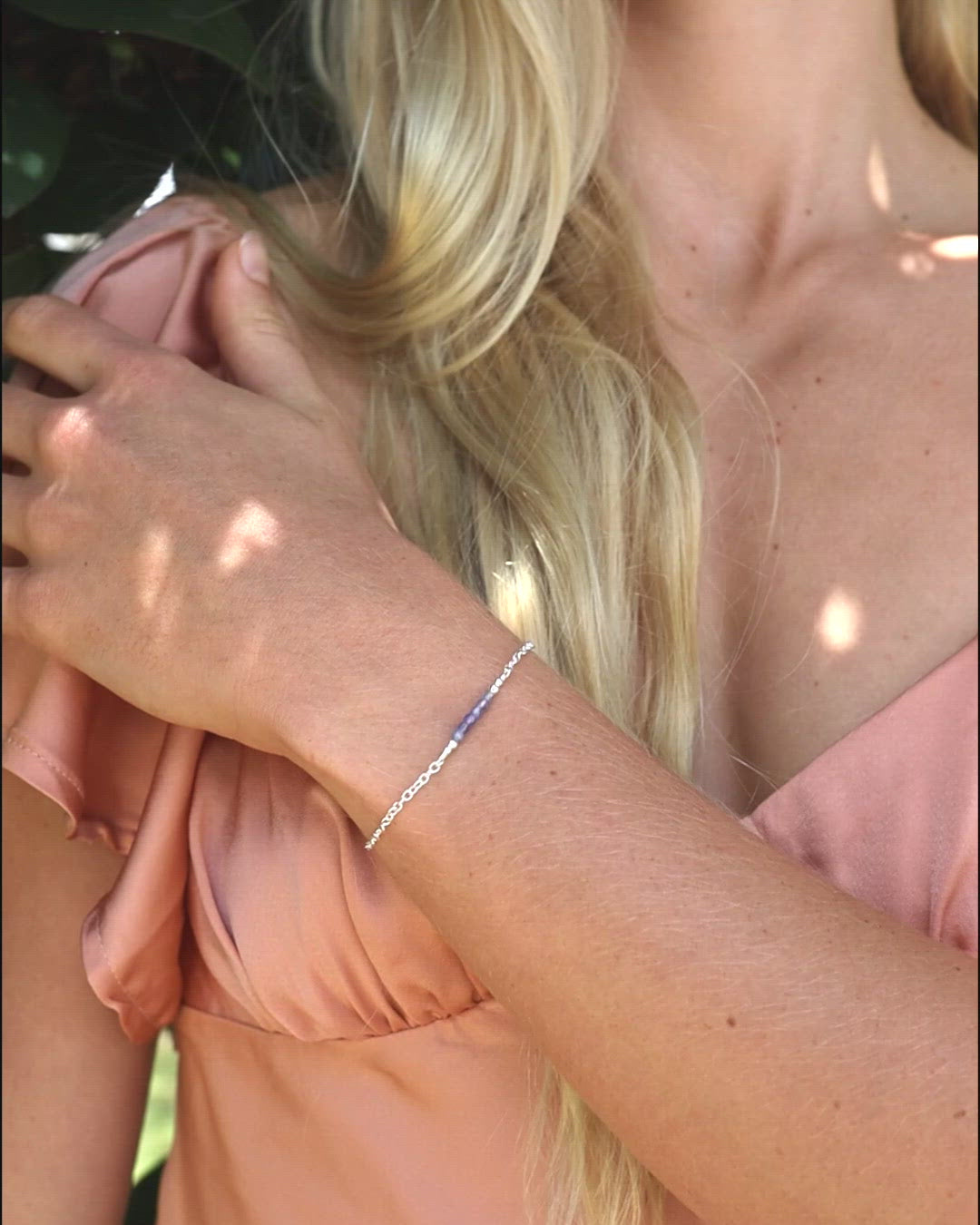 Sparkling Purple Tanzanite Gemstone Faceted Bead Bar Bracelet