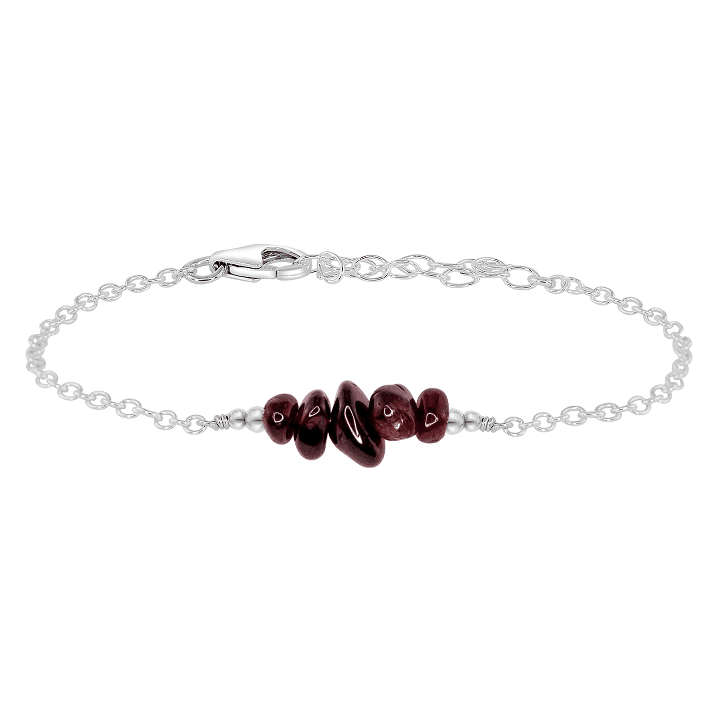 Garnet Chip Bead Bar Bracelet - Garnet Chip Bead Bar Bracelet - Sterling Silver - Luna Tide Handmade Crystal Jewellery