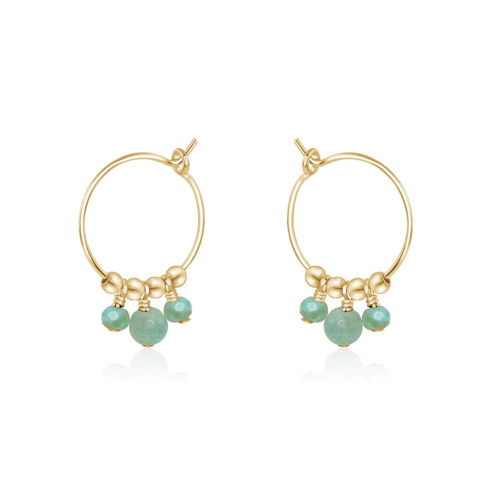 Green Amazonite Gemstone Bead Drop Hoop Earrings - Green Amazonite Gemstone Bead Drop Hoop Earrings - 14k Gold Fill - Luna Tide Handmade Crystal Jewellery