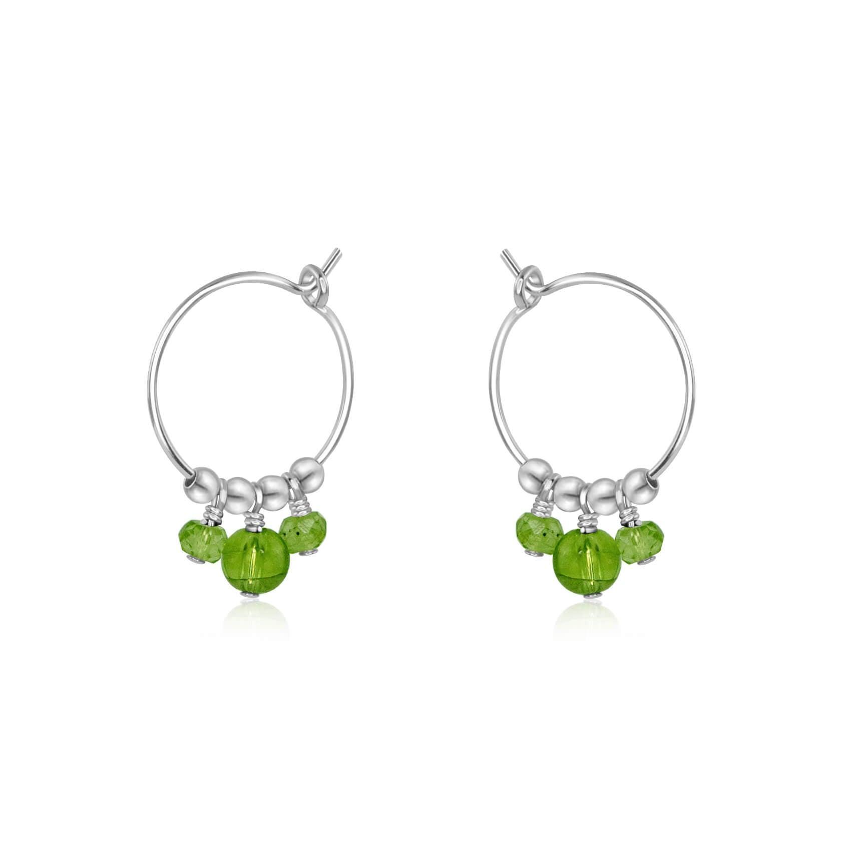 Green Peridot Gemstone Bead Drop Hoop Earrings - Green Peridot Gemstone Bead Drop Hoop Earrings - Sterling Silver - Luna Tide Handmade Crystal Jewellery