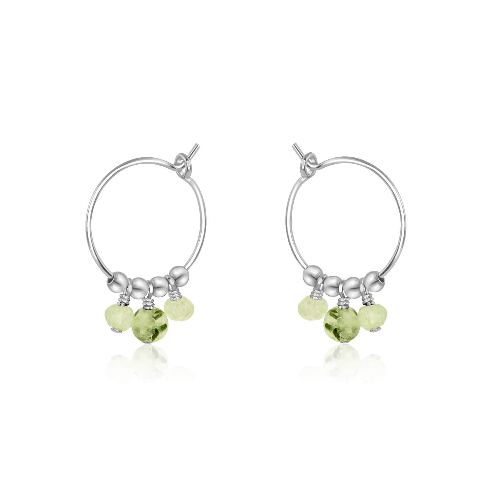 Green Prehnite Gemstone Bead Drop Hoop Earrings - Green Prehnite Gemstone Bead Drop Hoop Earrings - Sterling Silver - Luna Tide Handmade Crystal Jewellery