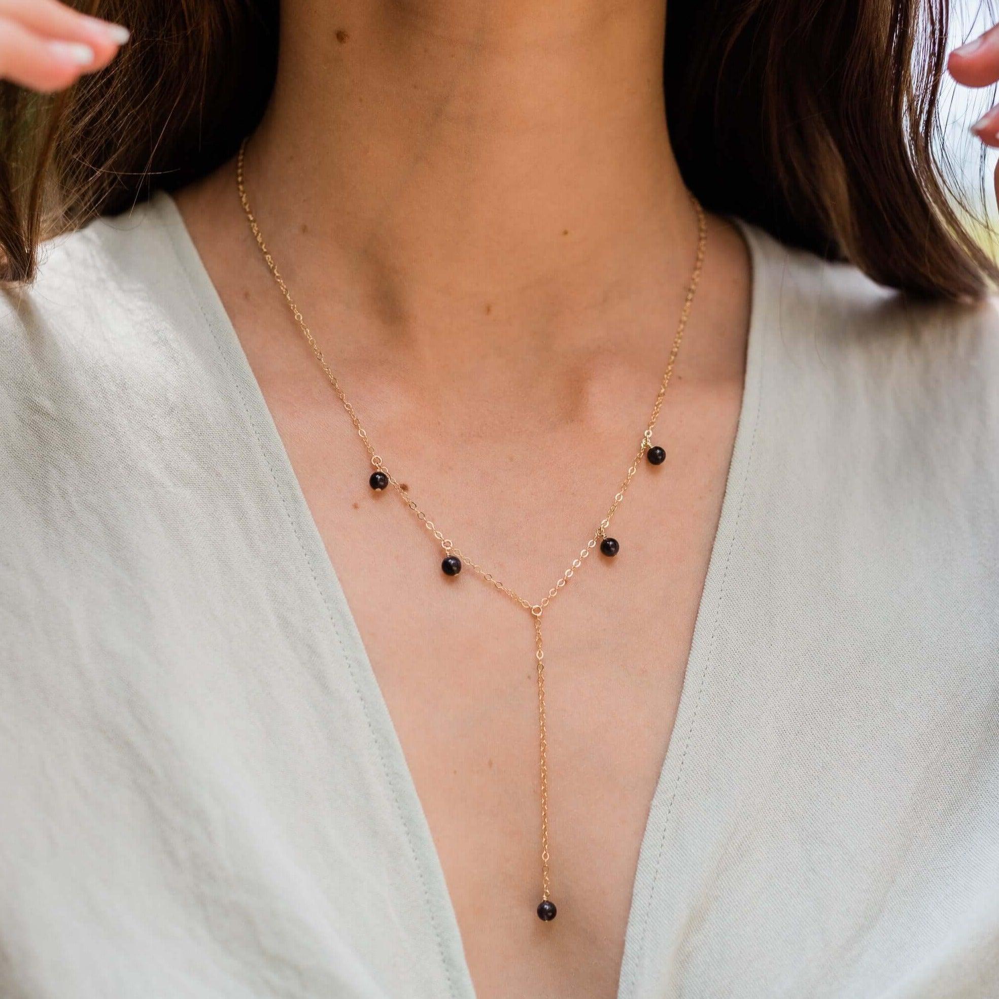 Iolite Boho Lariat Necklace - Iolite Boho Lariat Necklace - 14k Gold Fill - Luna Tide Handmade Crystal Jewellery