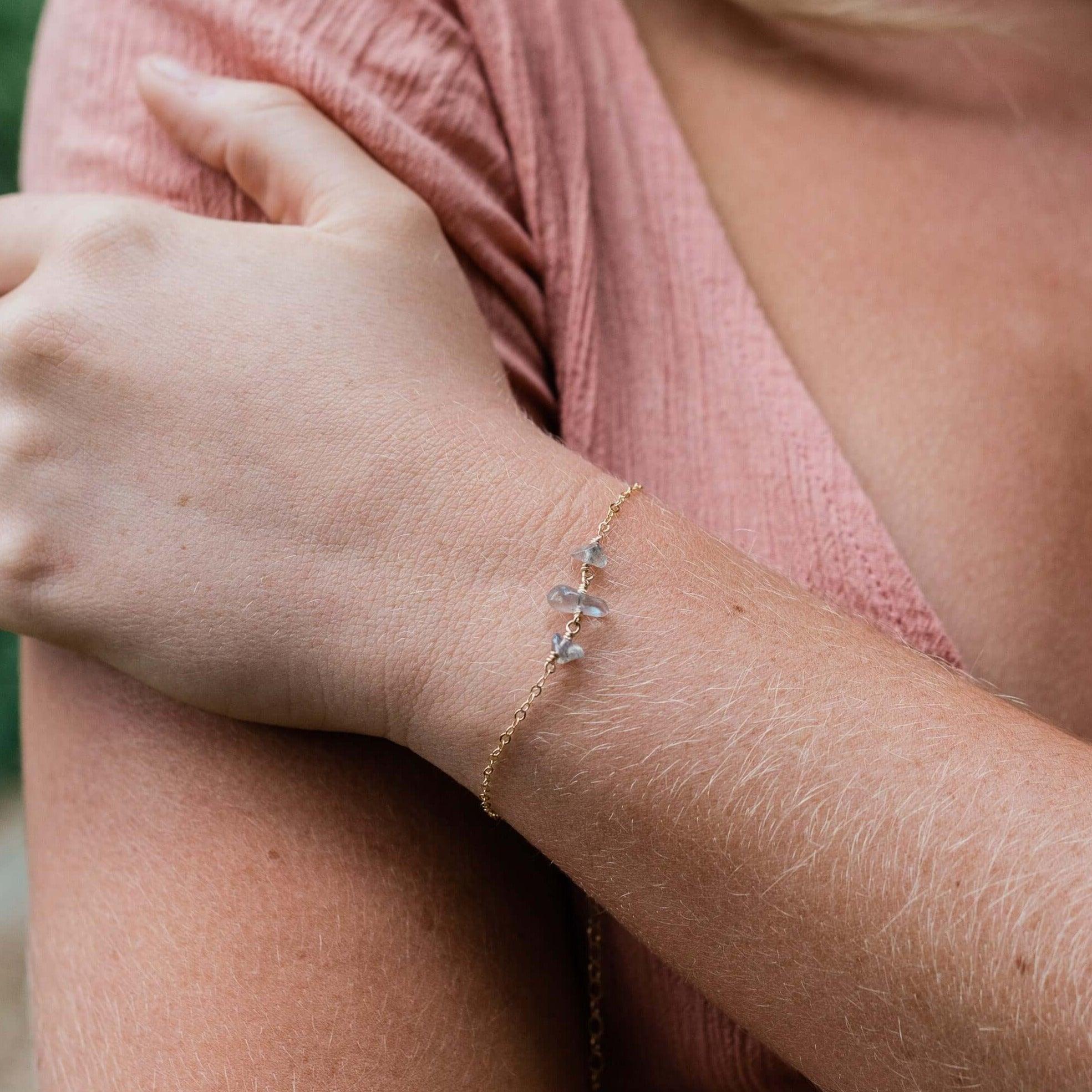 Labradorite Beaded Chain Bracelet - Labradorite Beaded Chain Bracelet - Sterling Silver - Luna Tide Handmade Crystal Jewellery