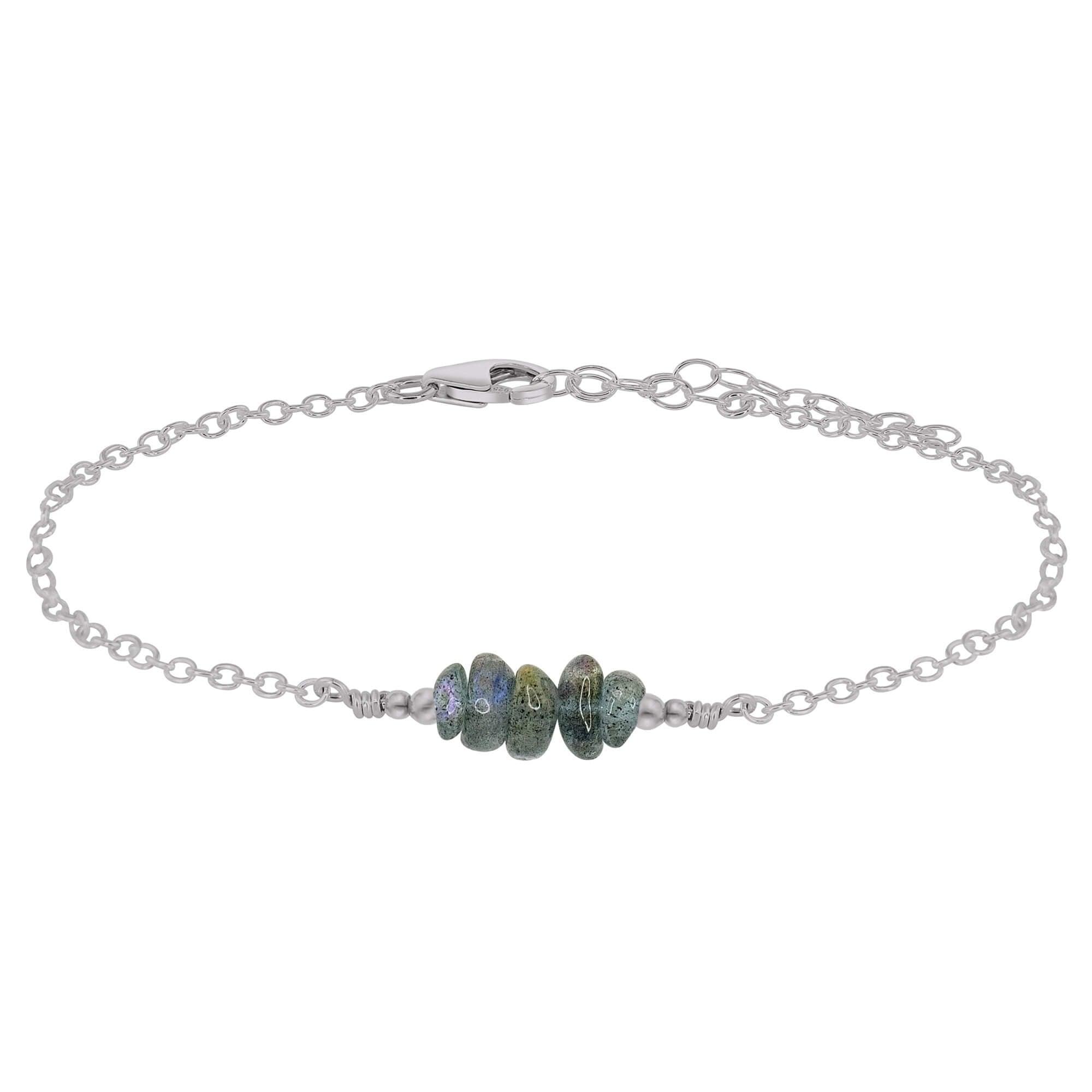 Labradorite Chip Bead Bar Anklet - Labradorite Chip Bead Bar Anklet - Stainless Steel - Luna Tide Handmade Crystal Jewellery