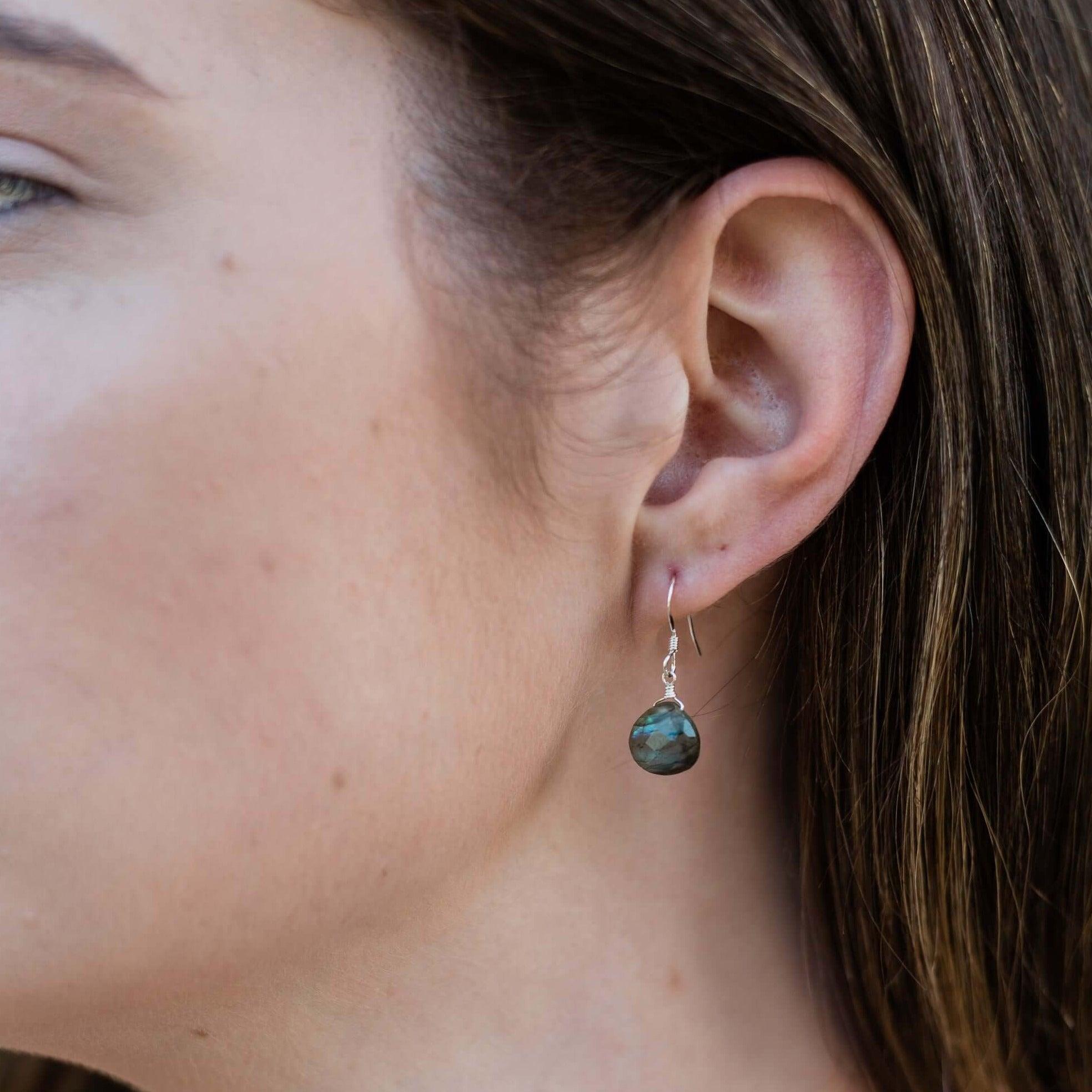 Labradorite Gemstone Teardrop Dangle Earrings - Labradorite Gemstone Teardrop Dangle Earrings - 14k Gold Fill - Luna Tide Handmade Crystal Jewellery