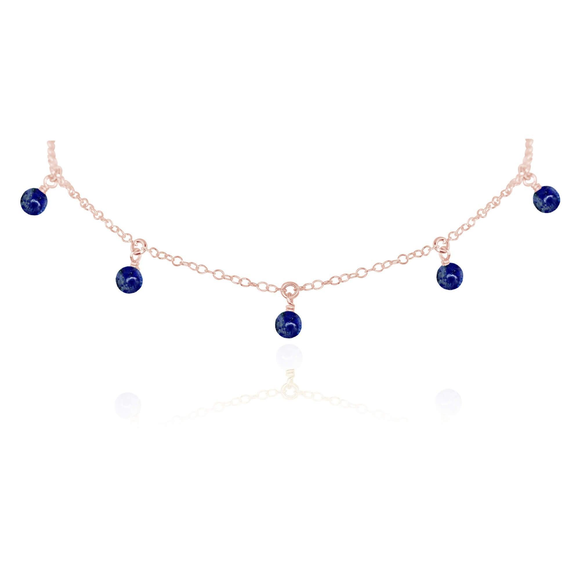 Lapis Lazuli Bead Drop Choker - Lapis Lazuli Bead Drop Choker - 14k Rose Gold Fill - Luna Tide Handmade Crystal Jewellery
