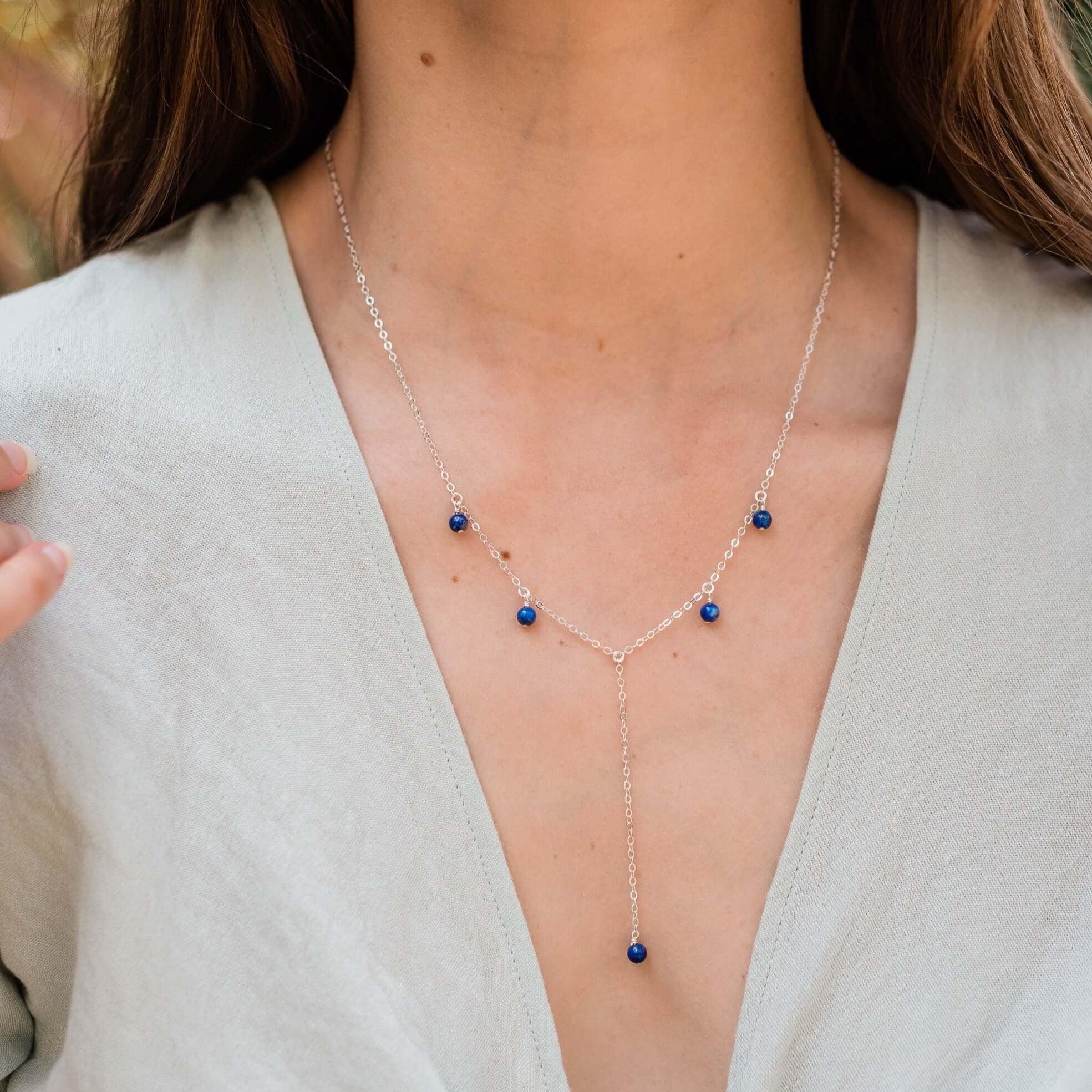Lapis Lazuli Boho Lariat Necklace - Lapis Lazuli Boho Lariat Necklace - 14k Gold Fill - Luna Tide Handmade Crystal Jewellery
